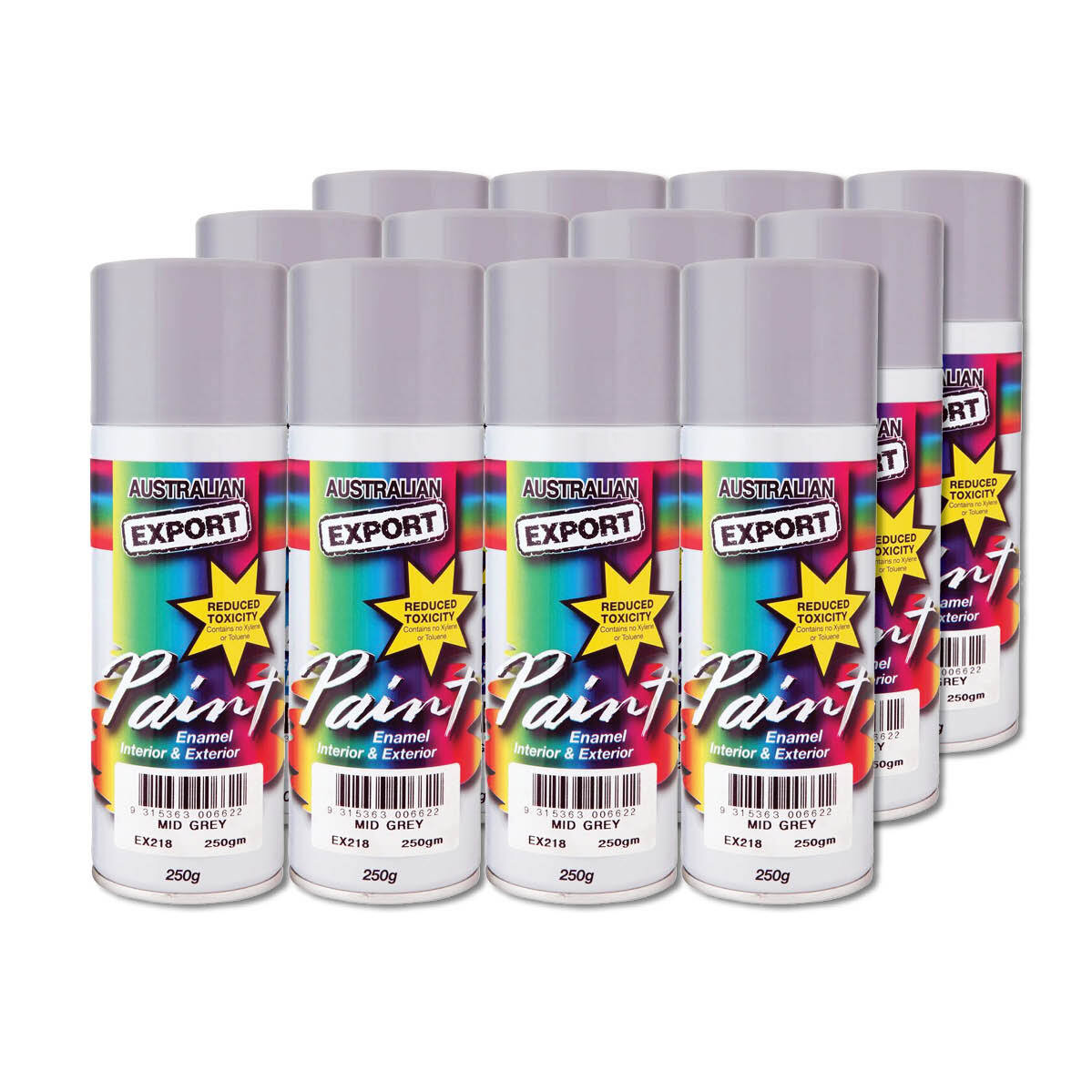Australian Export 12PK 250gm Aerosol Spray Paint Cans [Colour: Mid Grey]