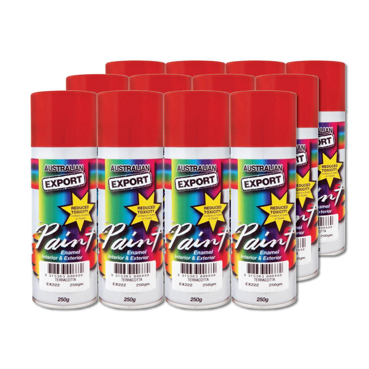 Australian Export 12PK 250gm Aerosol Spray Paint Cans [Colour: Terracotta Red]
