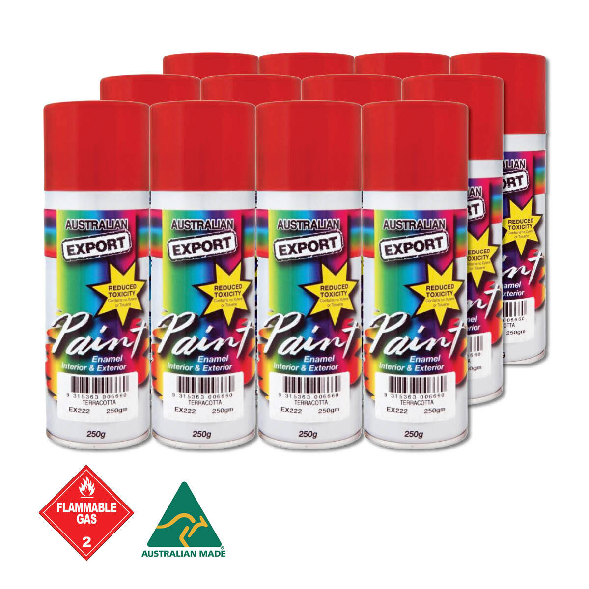 Australian Export 12PK 250gm Aerosol Spray Paint Cans [Colour: Terracotta Red]