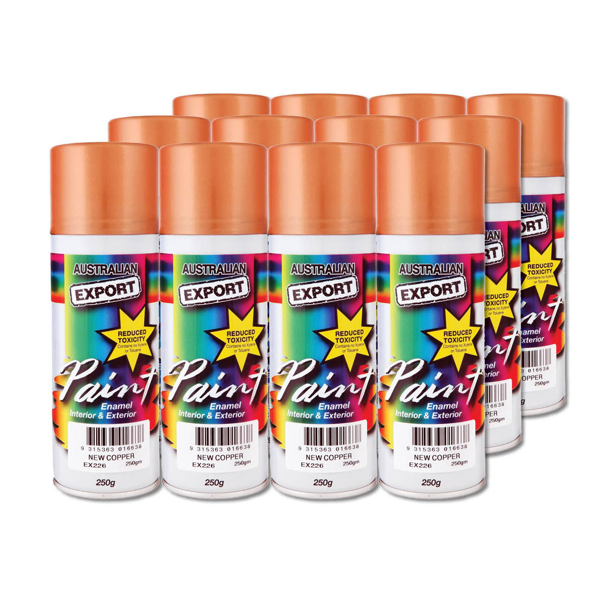 Australian Export 12PK 250gm Aerosol Spray Paint Cans [Colour: New Copper]