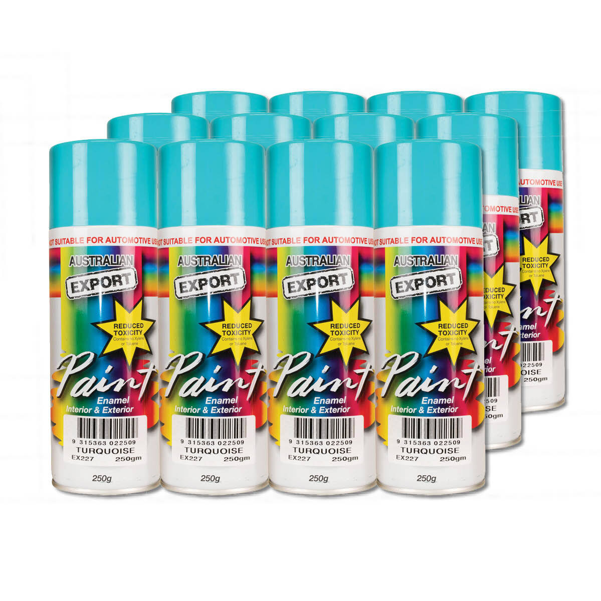 Australian Export 12PK 250gm Aerosol Spray Paint Cans [Colour: Turquoise]