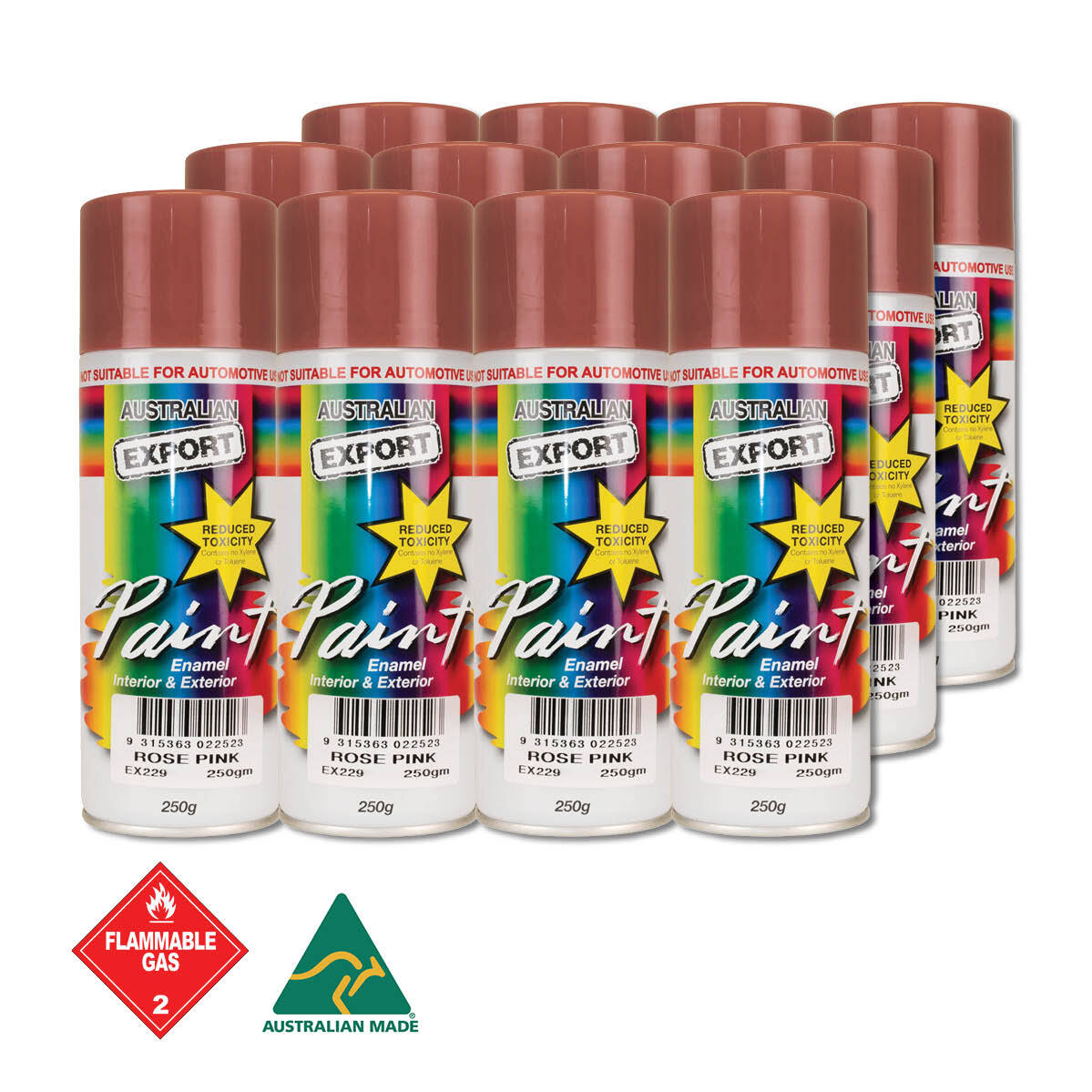 Australian Export 12PK 250gm Aerosol Spray Paint Cans[Colour: Rose Pink]
