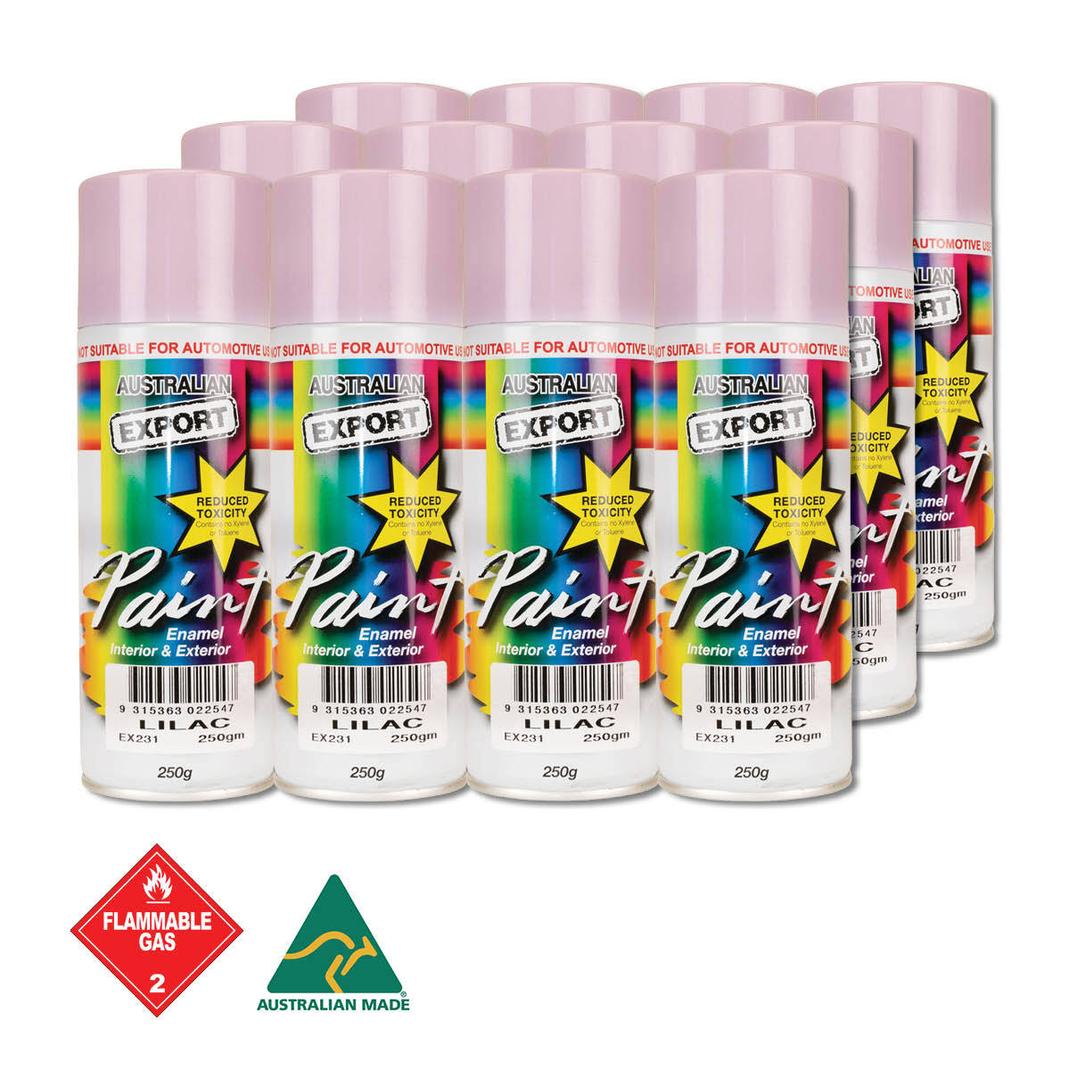 Australian Export 12PK 250gm Aerosol Spray Paint Cans [Colour: Lilac]