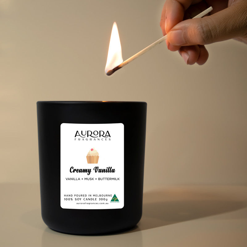 Aurora Creamy Vanilla Triple Scented Soy Candle Australian Made 300g
