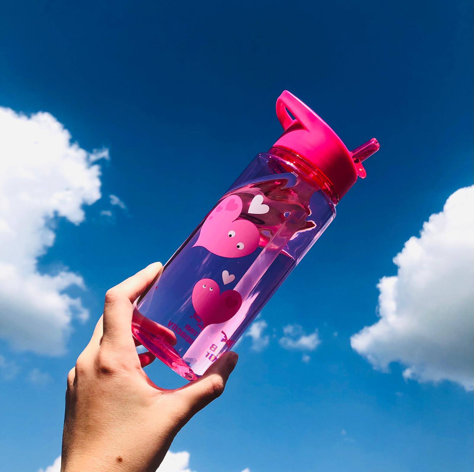 Tinc Pink Flip Straw Water Bottle