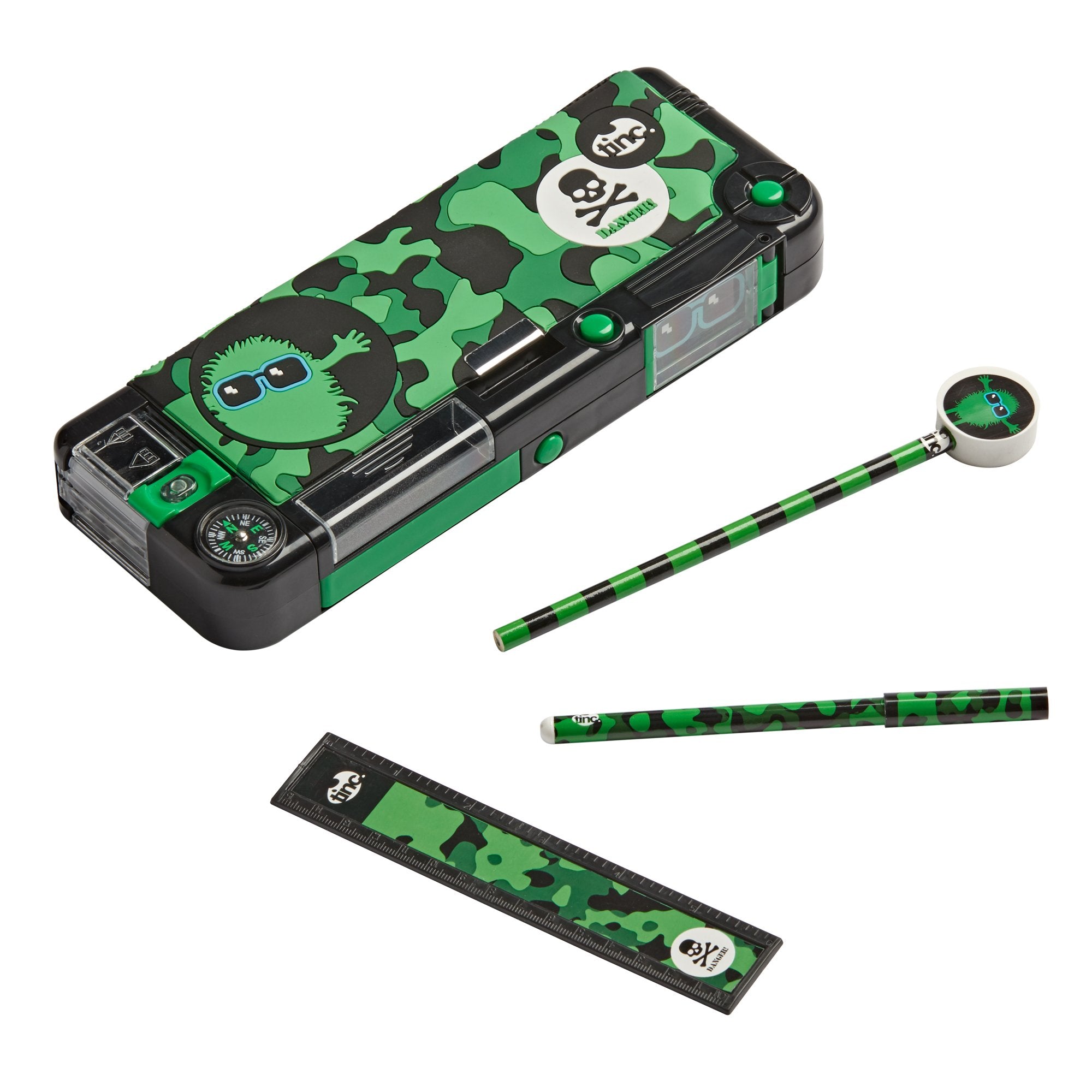 Tinc Hugga Camo Filled Compartment Pencil Case (Green)
