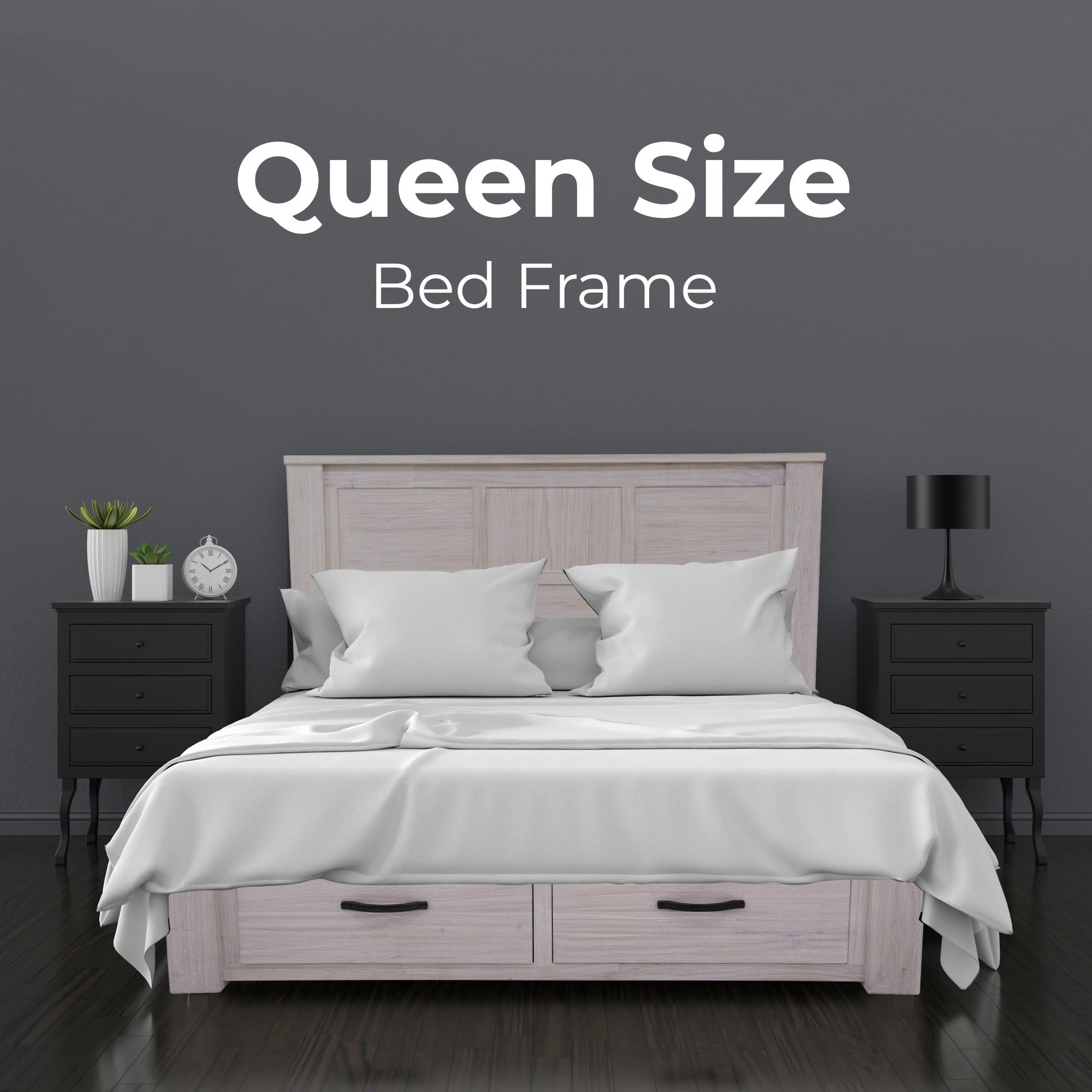 Foxglove Bed Frame Queen Size Timber Mattress Base With Storage Drawers - White