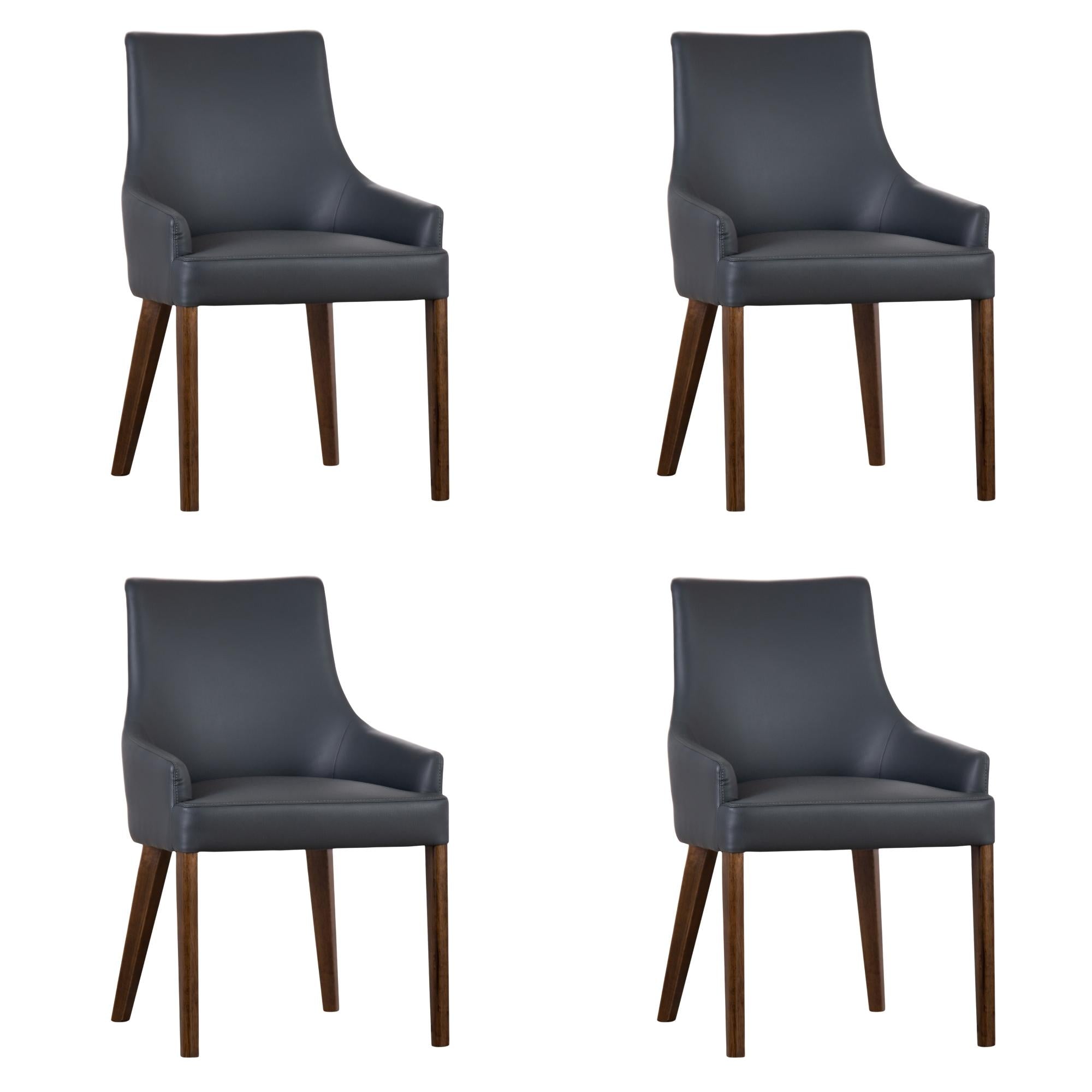 Tuberose Dining Chair Set of 4 PU Leather Solid Acacia Wood Furniture Dark Grey