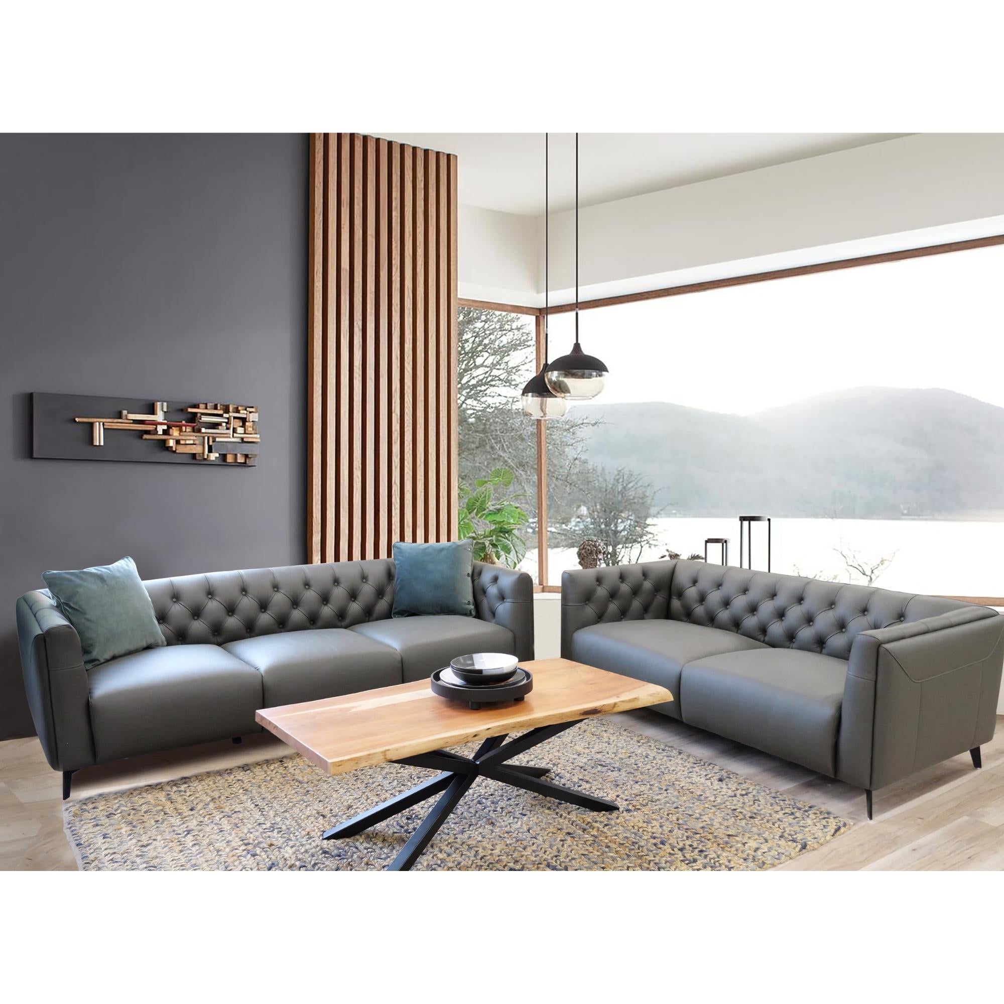 Luxe Genuine Forli Leather Sofa 2.5 Seater Upholstered Lounge Couch - Dark Grey