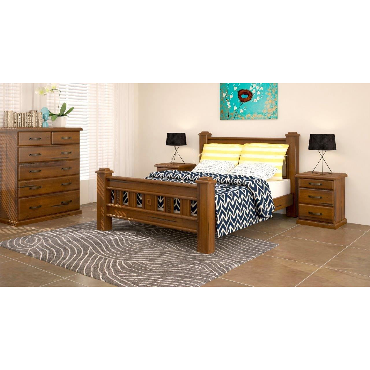 Umber Bed Frame King Size Mattress Base Solid Pine Timber Wood - Dark Brown