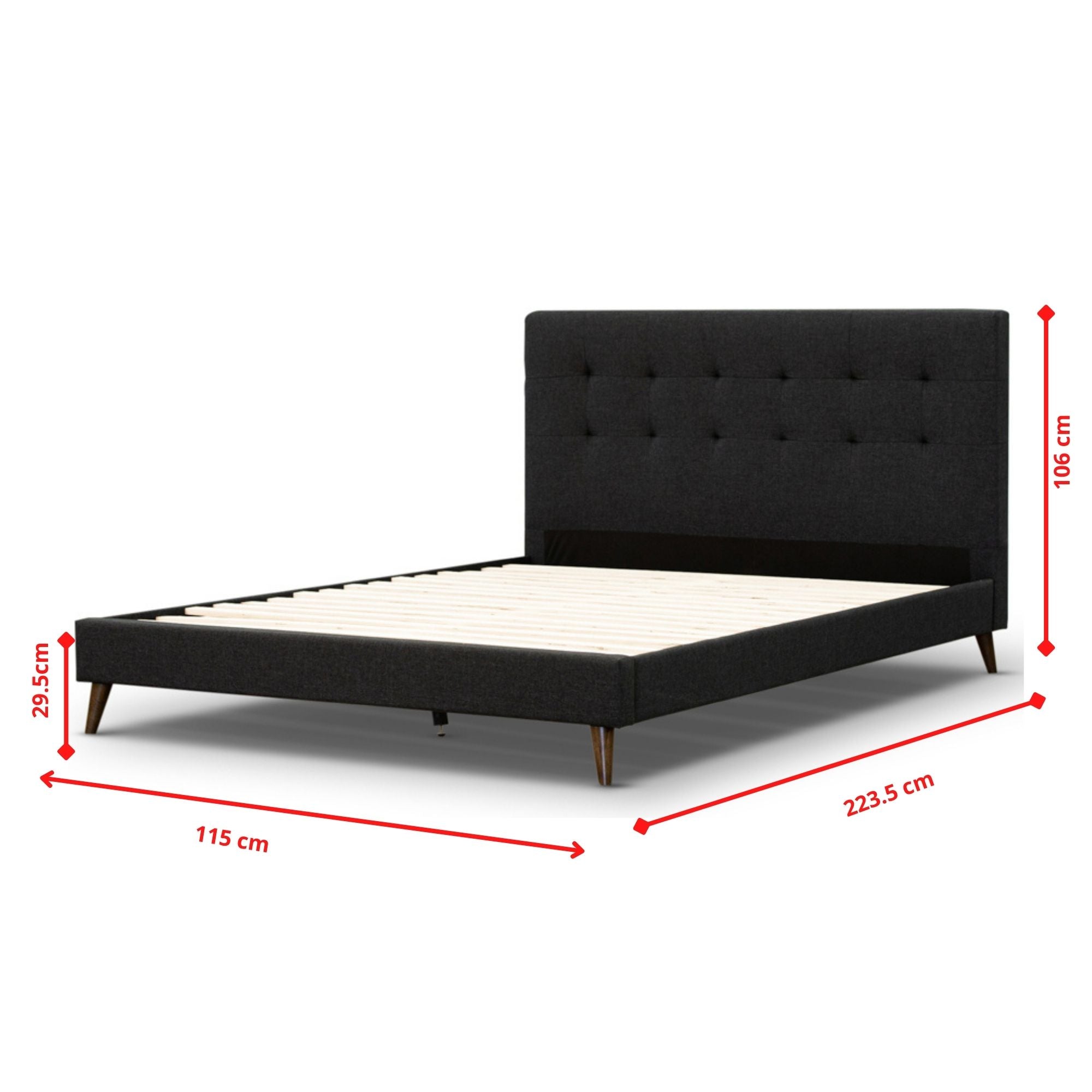 Volga King Single Bed Platform Frame Fabric Upholstered Mattress Base - Charcoal