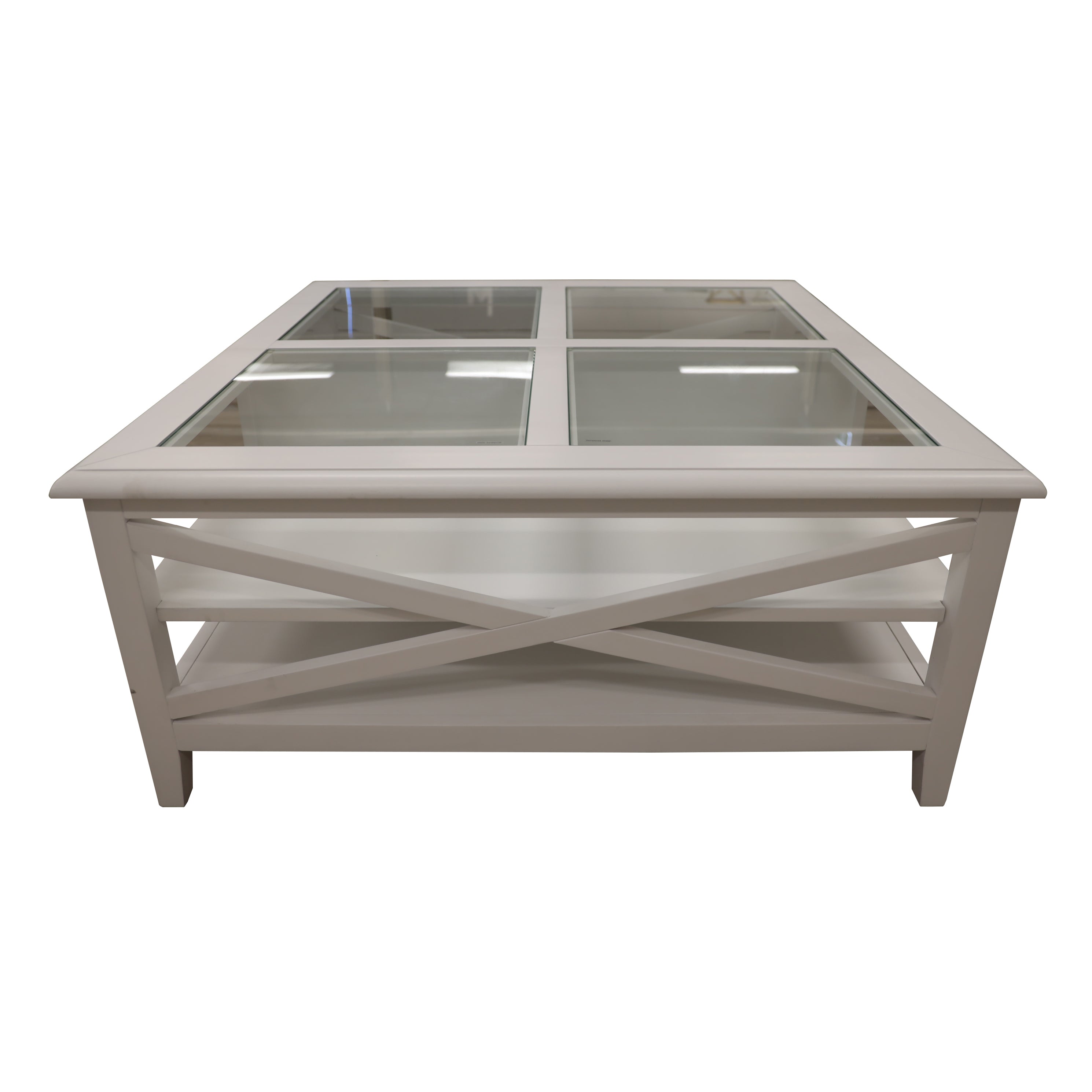 Daisy Coffee Table 100cm Glass Top Solid Acacia Wood Hampton Furniture - White