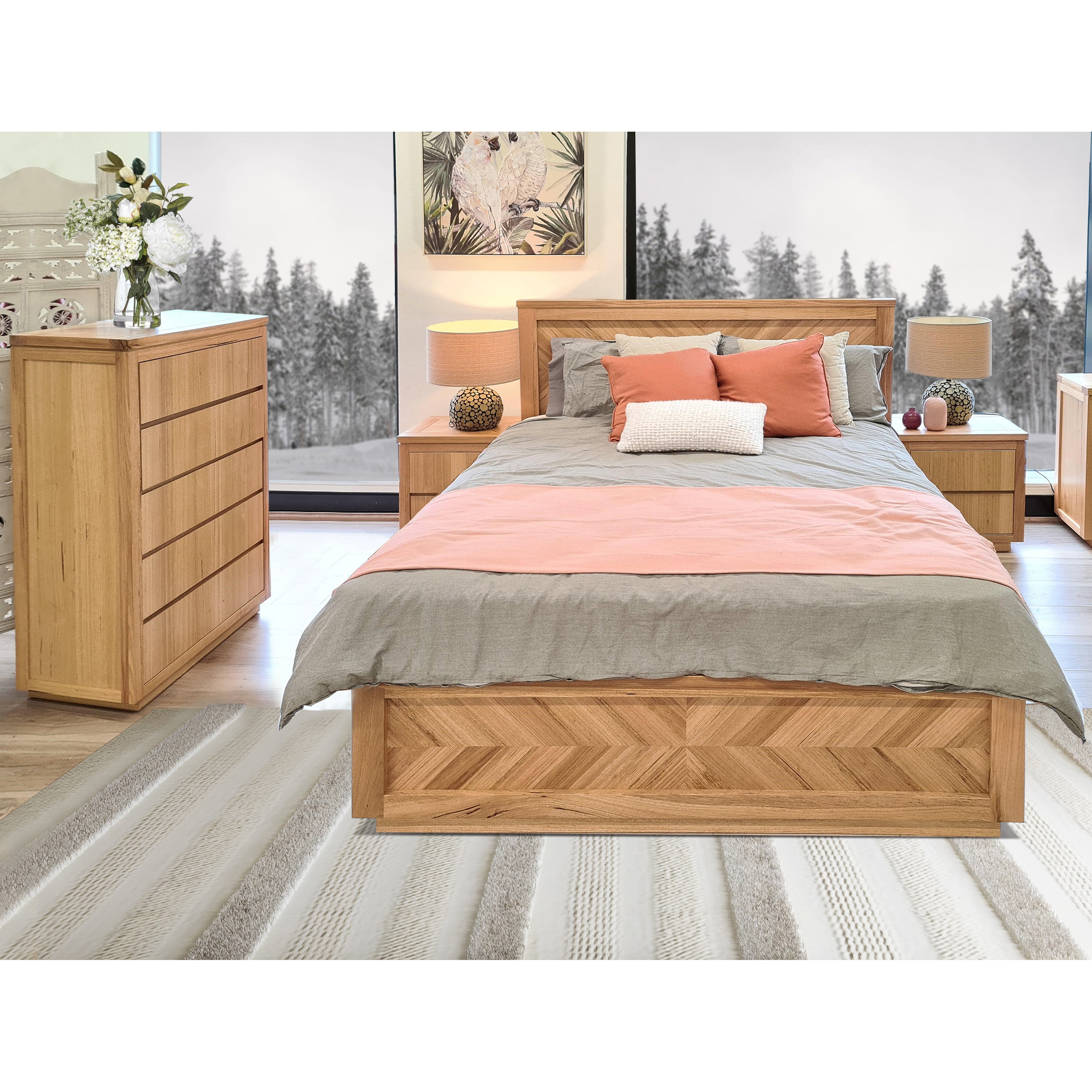 Rosemallow King Size Bed Parquet Solid Messmate Timber Wood Frame Mattress Base