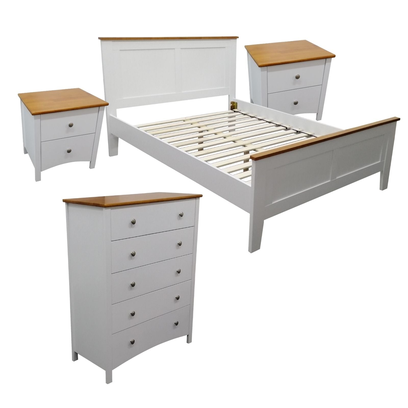 Lobelia 4pc Queen Bed Suite Bedside Tallboy Bedroom Furniture Package - White