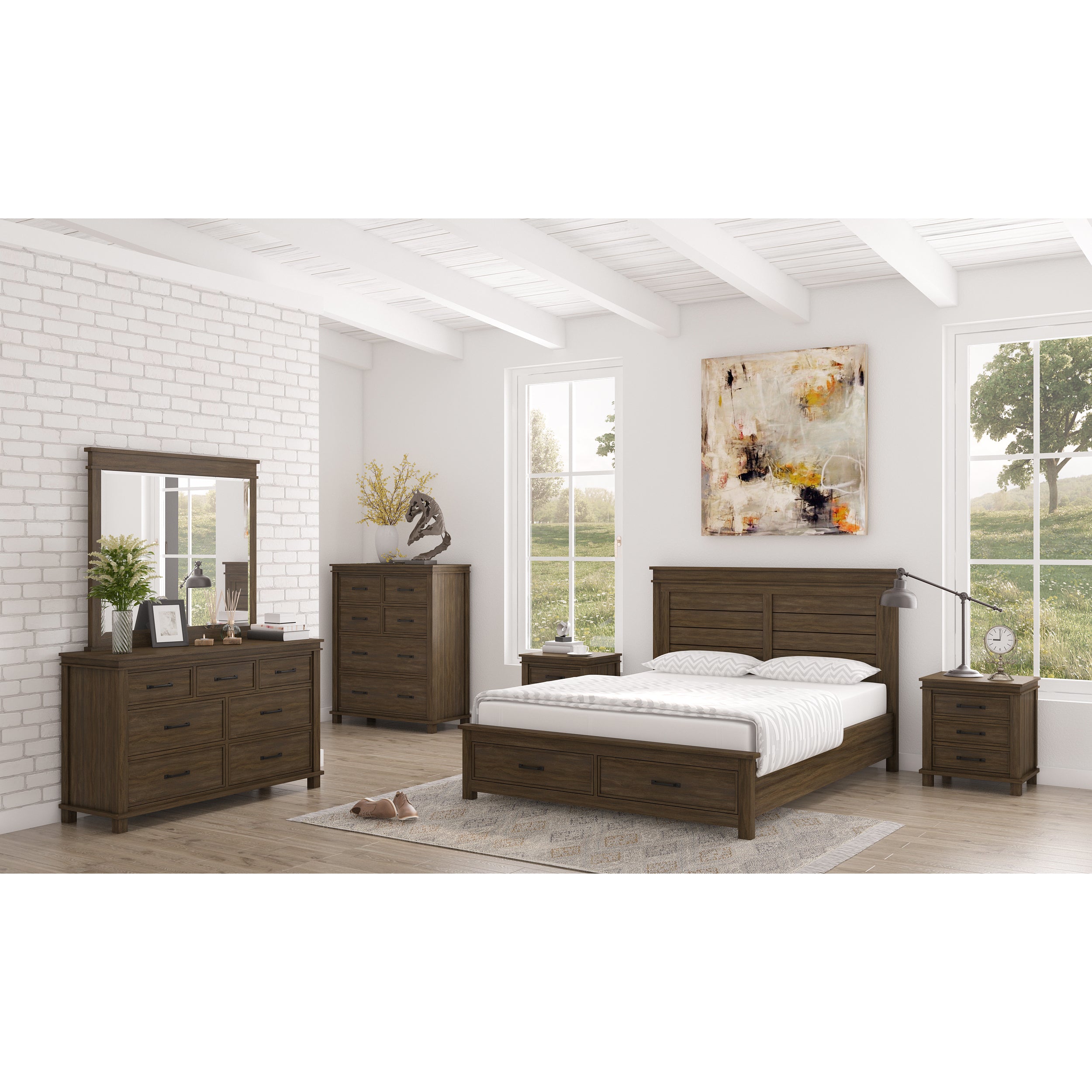 Lily 5pc King Bed Suite Bedside Dresser Bedroom Furniture Package - Rustic Grey