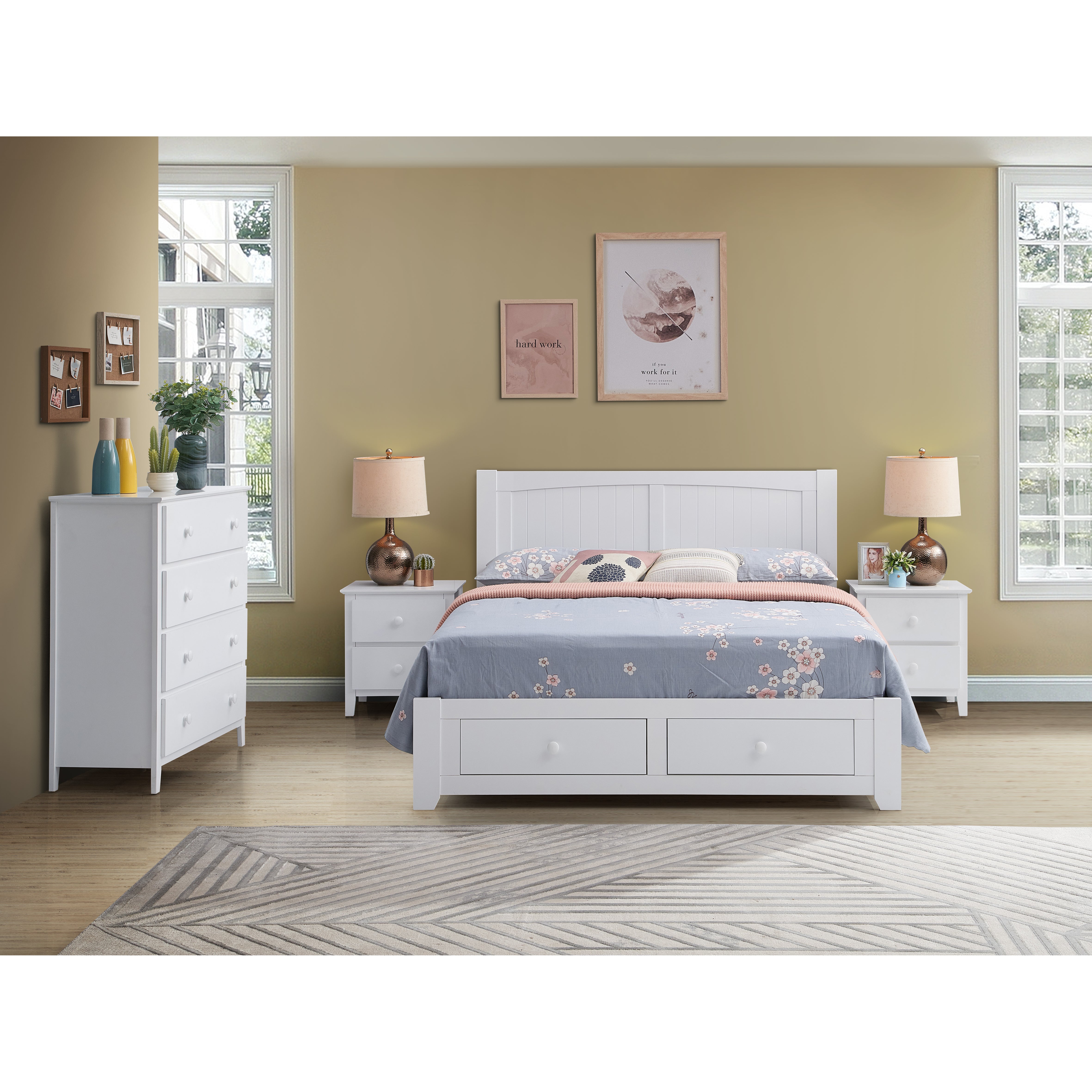 Wisteria Bed Frame Double Size Mattress Base Storage Drawer Timber Wood - White