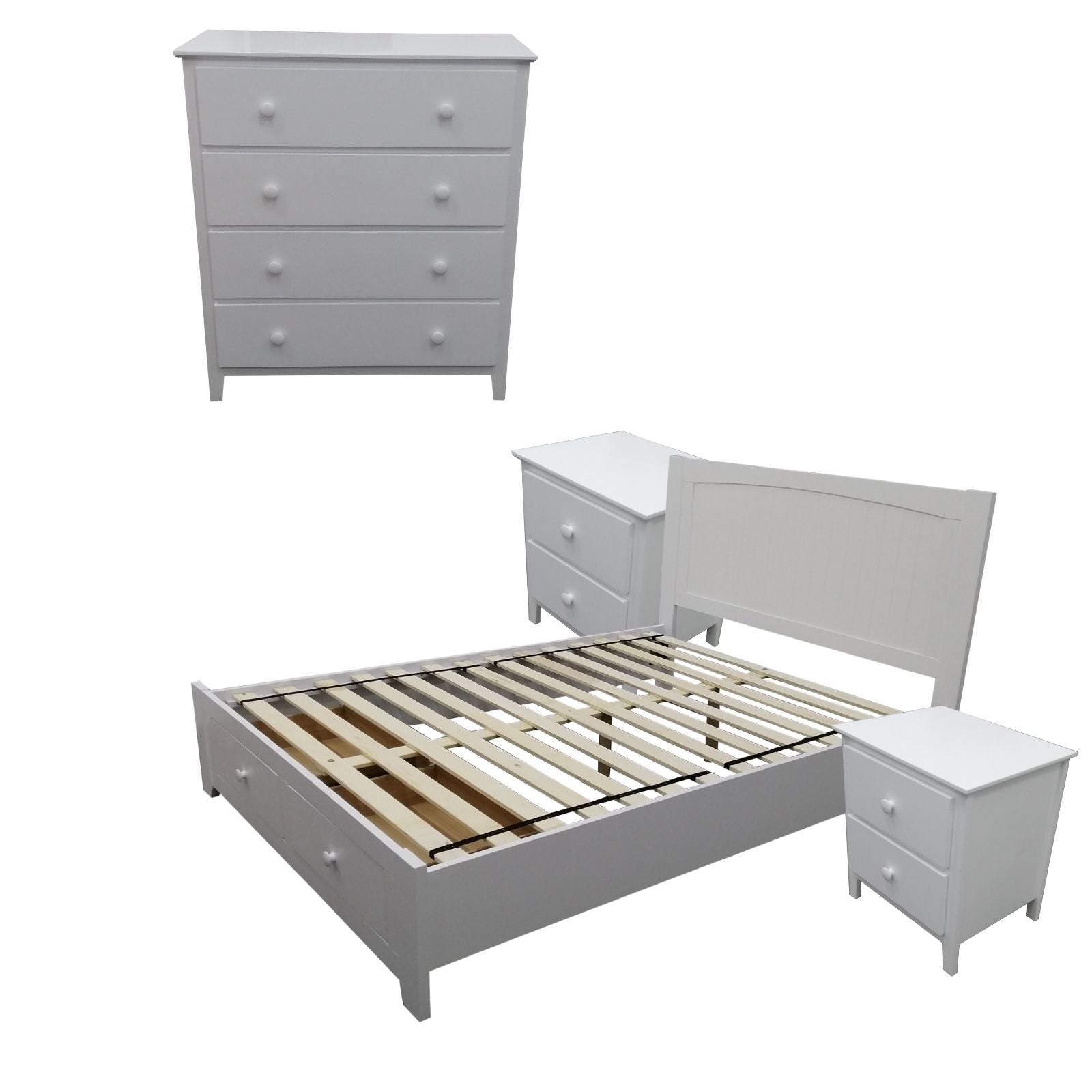 Wisteria 4pc Queen Bed Suite Bedside Tallboy Bedroom Set Furniture Package - WHT