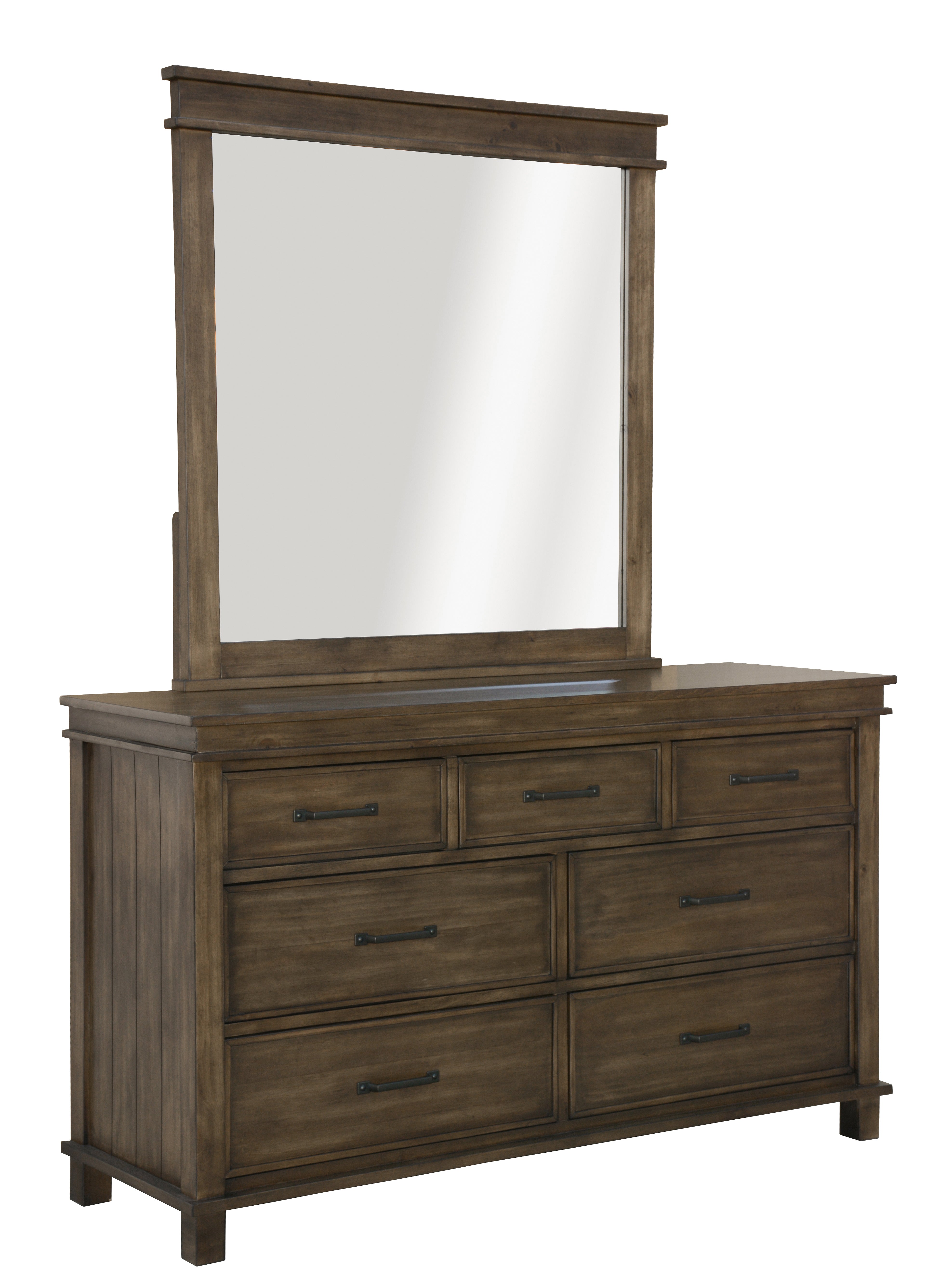 Lily Dresser Mirror 7 Chest of Drawers Tallboy Storage Cabinet - Rustic Grey