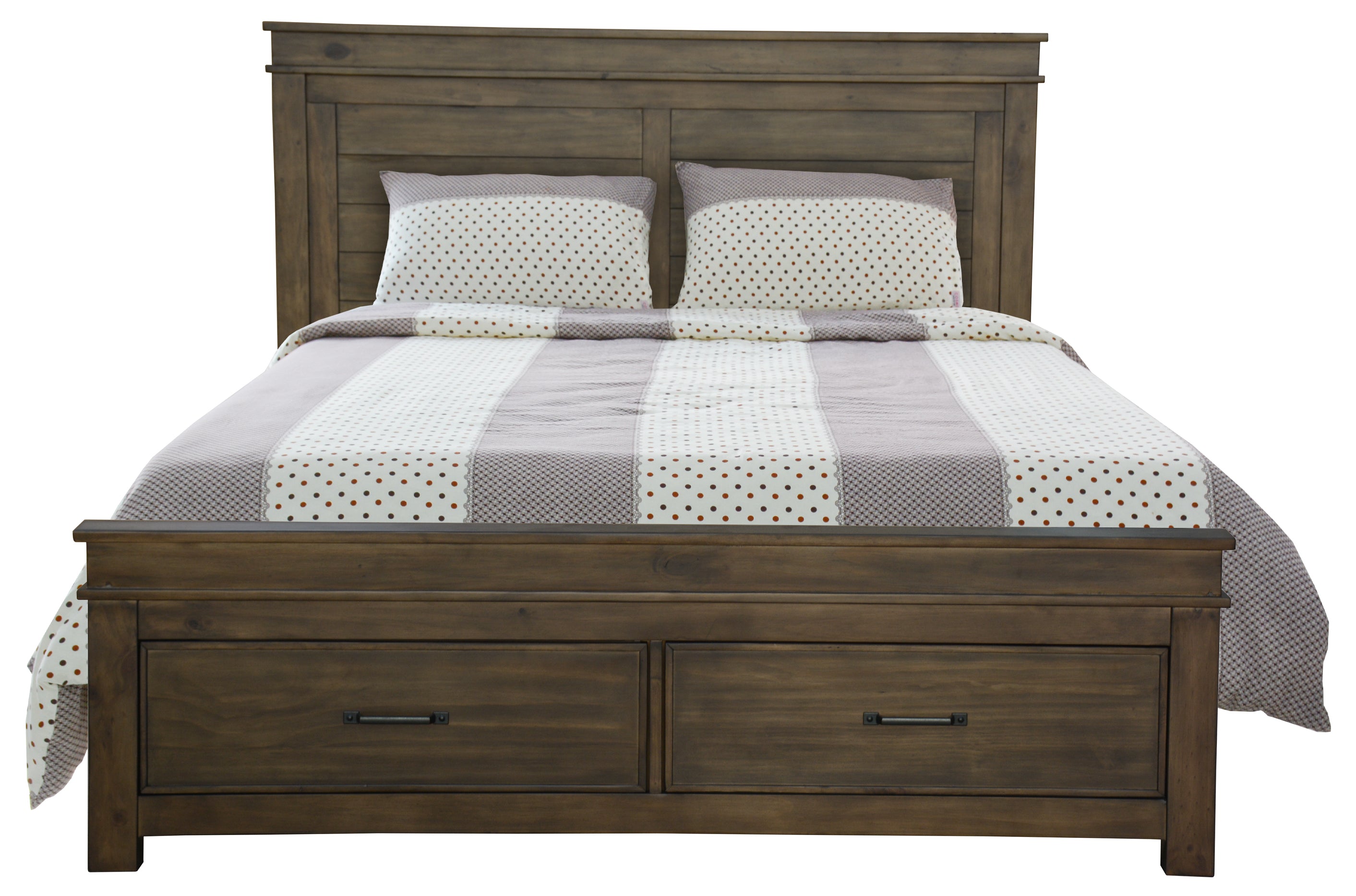 Lily 4pc King Bed Suite Bedside Tallboy Bedroom Furniture Package - Rustic Grey