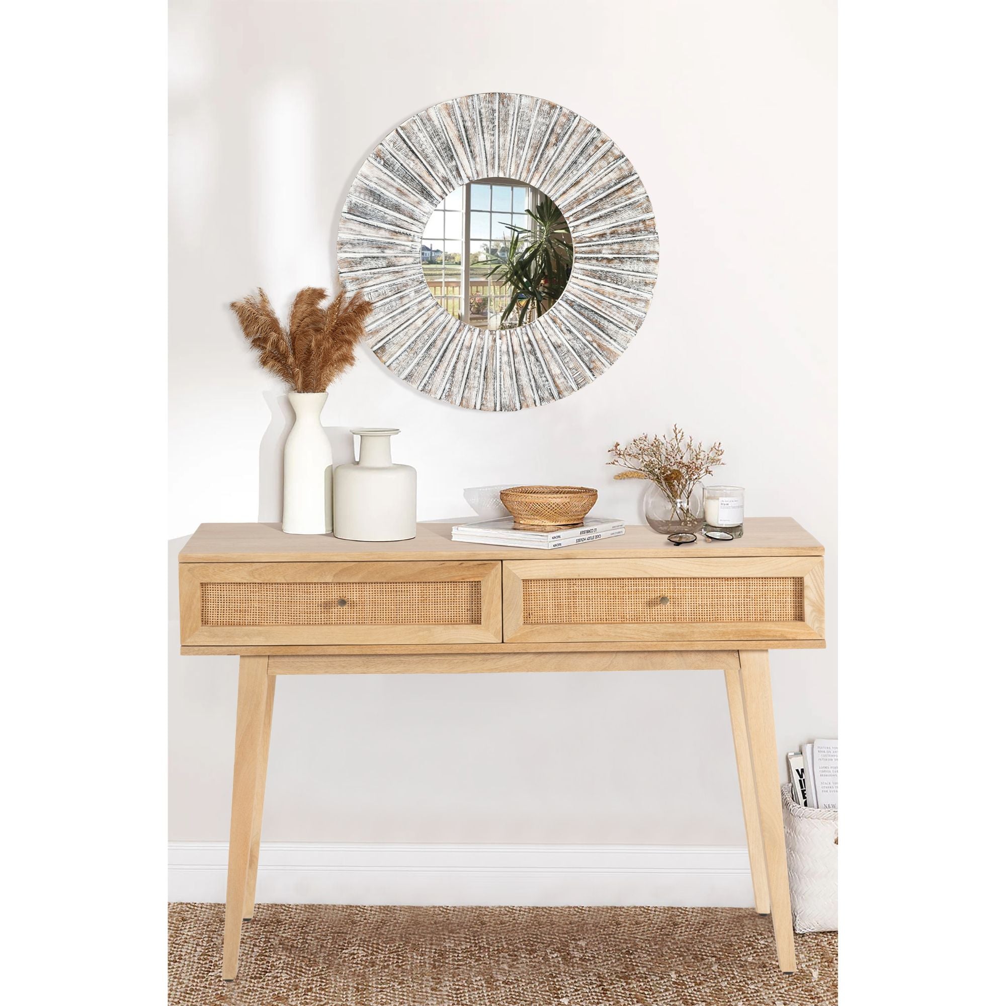 Olearia  Console Table 110cm Solid Mango Timber Wood Rattan Furniture Natural