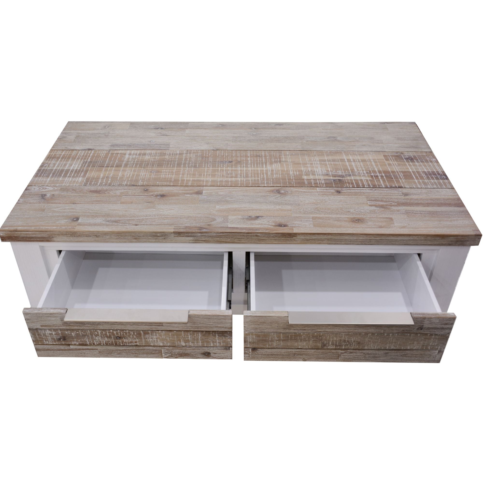 Plumeria Coffee Table 130cm 2 Drawer Solid Acacia Timber Wood - White Brush