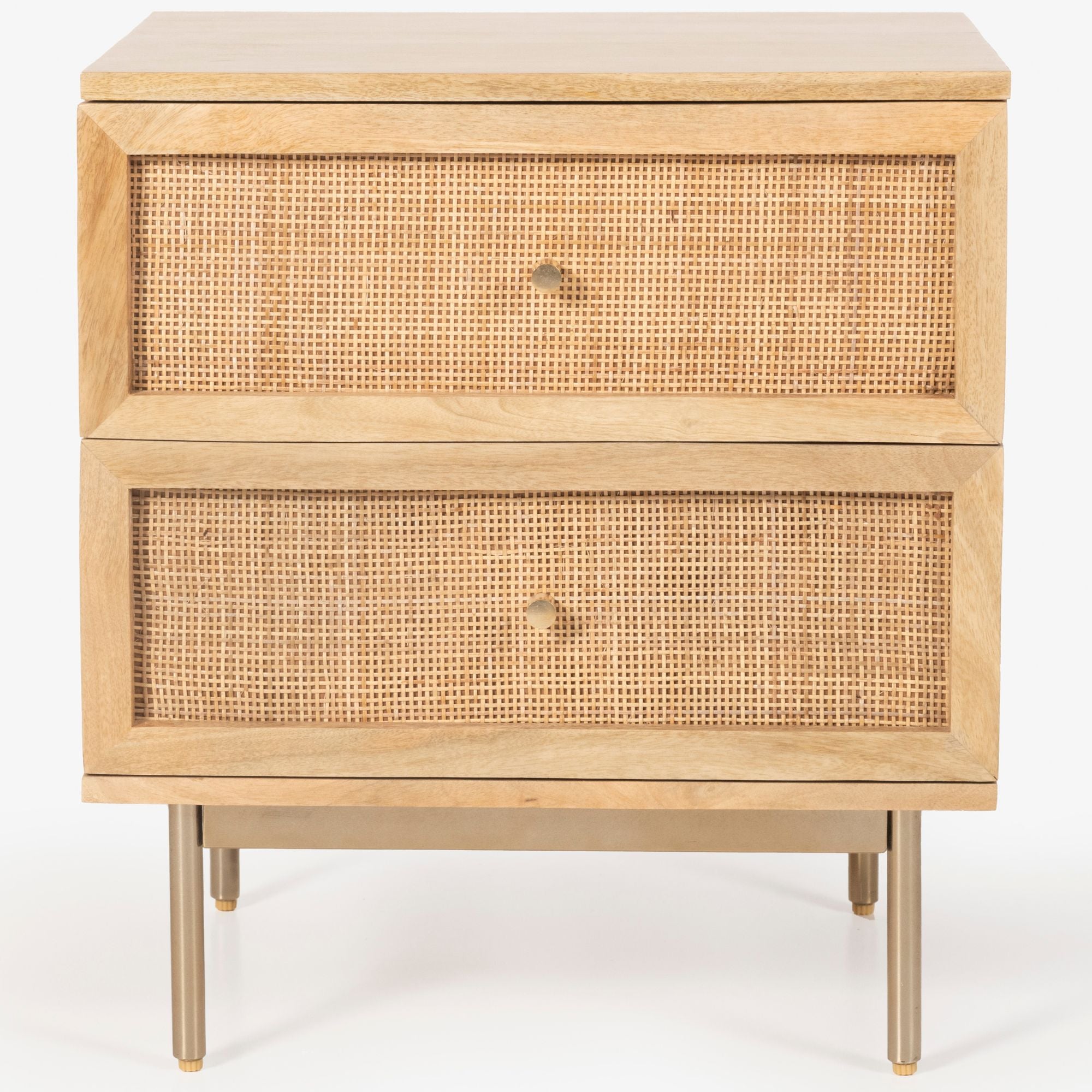 Martina Set of 2 Bedside Table 2 Drawer Storage Cabinet Solid Mango Wood Rattan