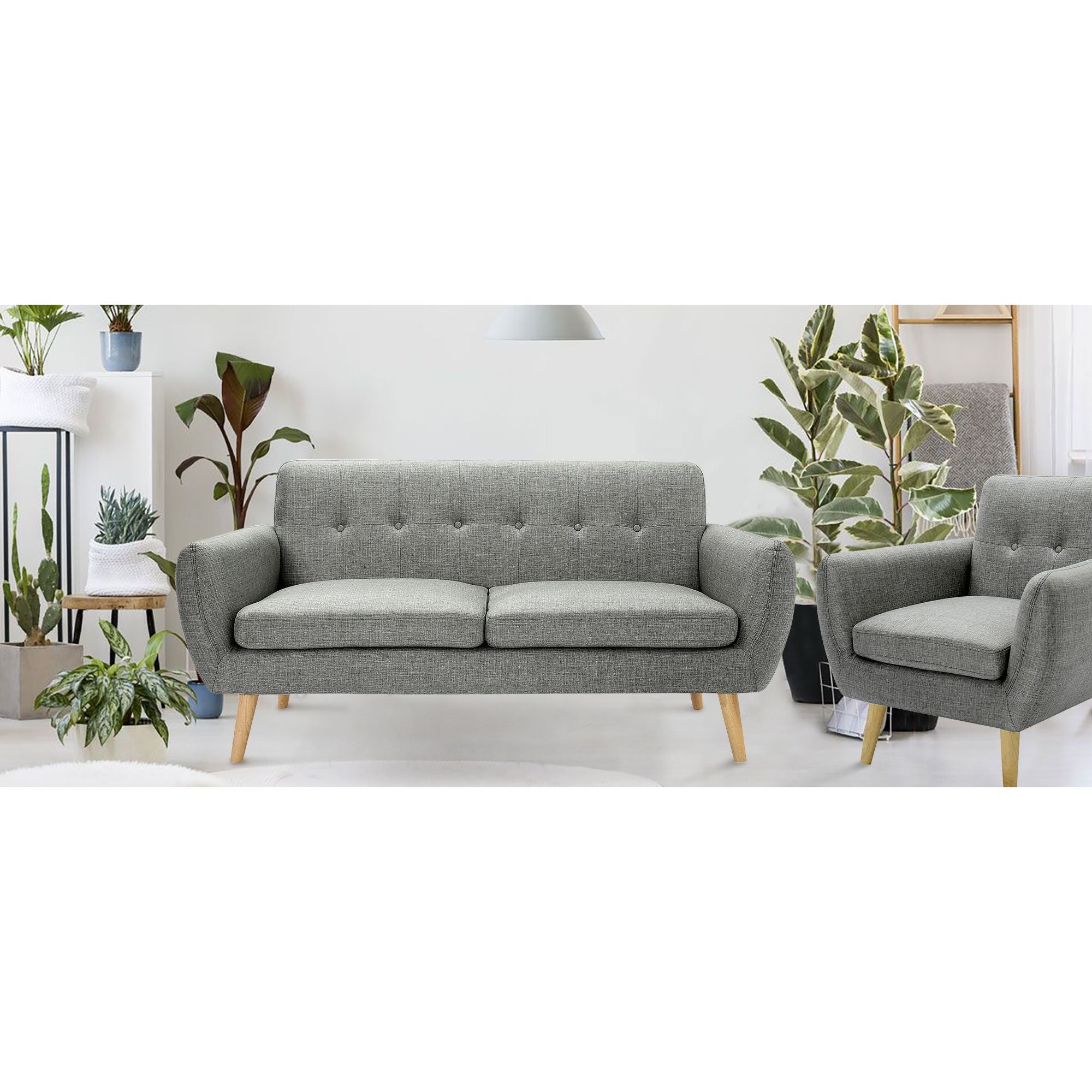 Dane 3 + 1 Seater Fabric Upholstered Sofa Armchair Lounge Couch - Mid Grey