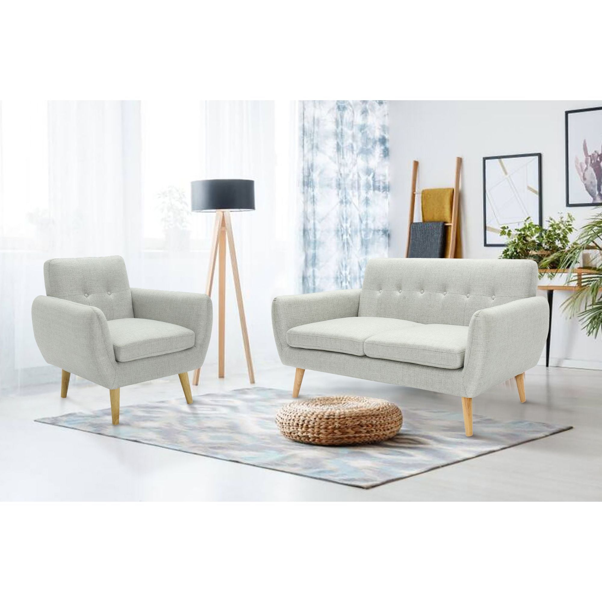 Dane 3 + 1 + 1 Seater Fabric Upholstered Sofa Armchair Lounge Couch - Light Grey