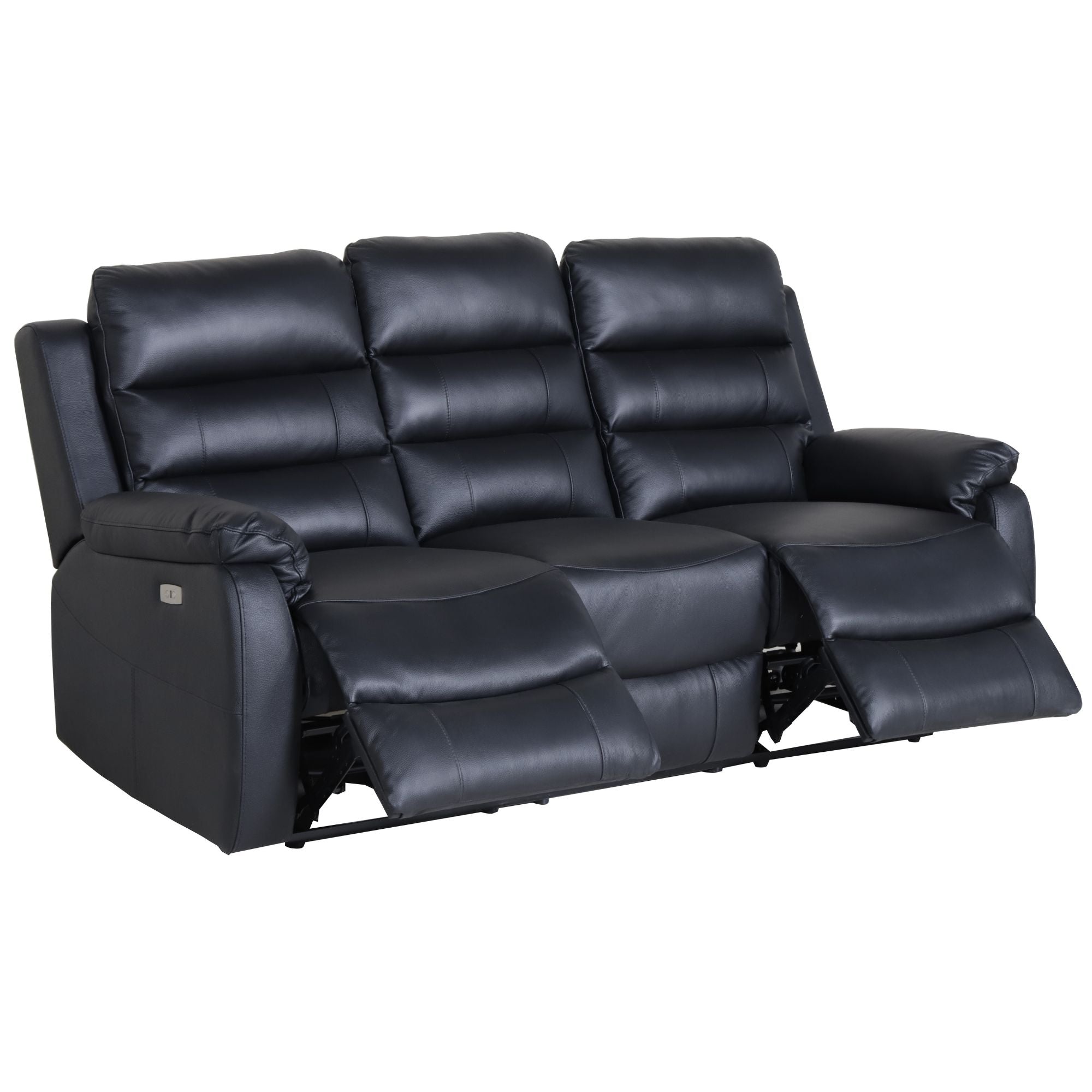 Royal 3pc 5 Seater Leather Electric Recliner Home Theatre Sofa Lounge Set Black