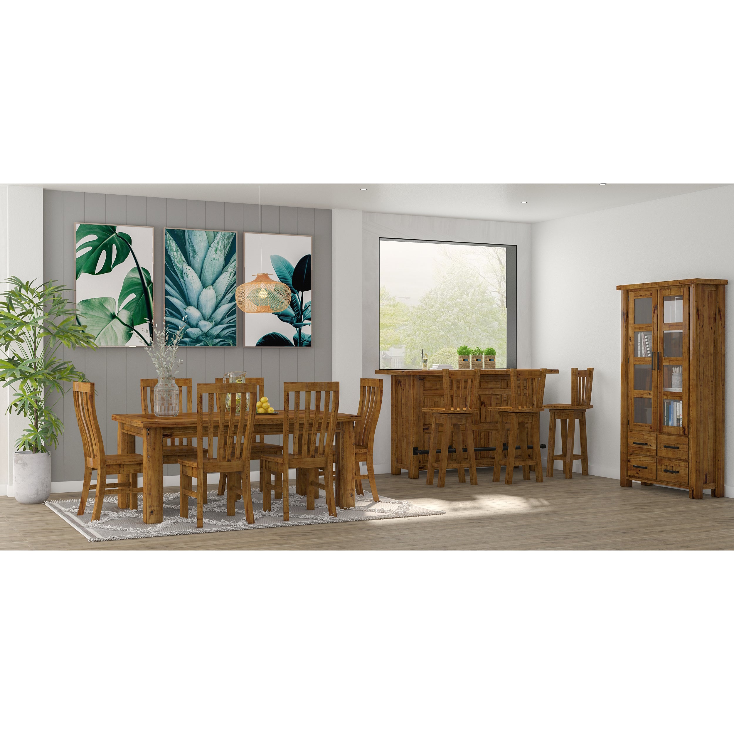 Teasel 9pc Dining Set 210cm Table 8 Chair Solid Pine Wood Timber - Rustic Oak
