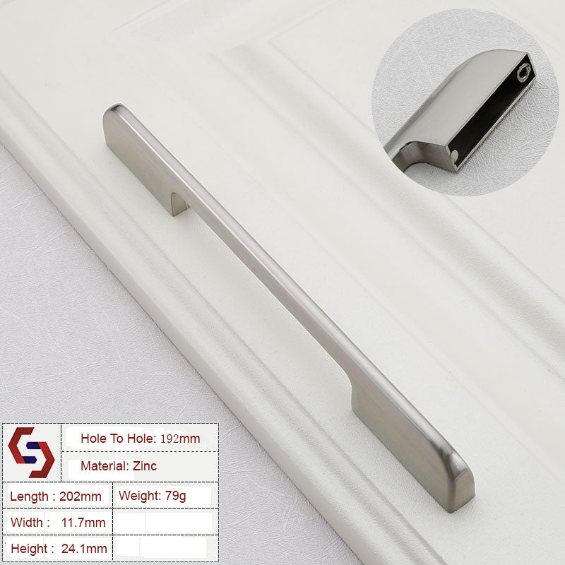 Zinc Kitchen Cabinet Handles Drawer Bar Handle Pull brushed silver color hole to hole size 192mm