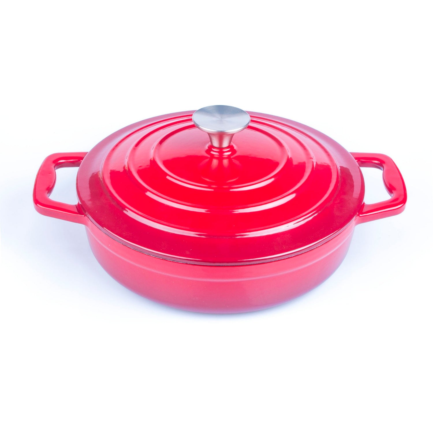Enameled Cast Iron Cookware Casserole Braiser Pan, Round CastIron Skillet lid for Oven Red