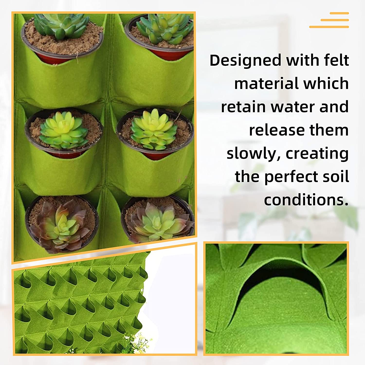 72 Pockets Wall Hanging Planter Planting Grow Bag Vertical Garden Vegetable Flower Green