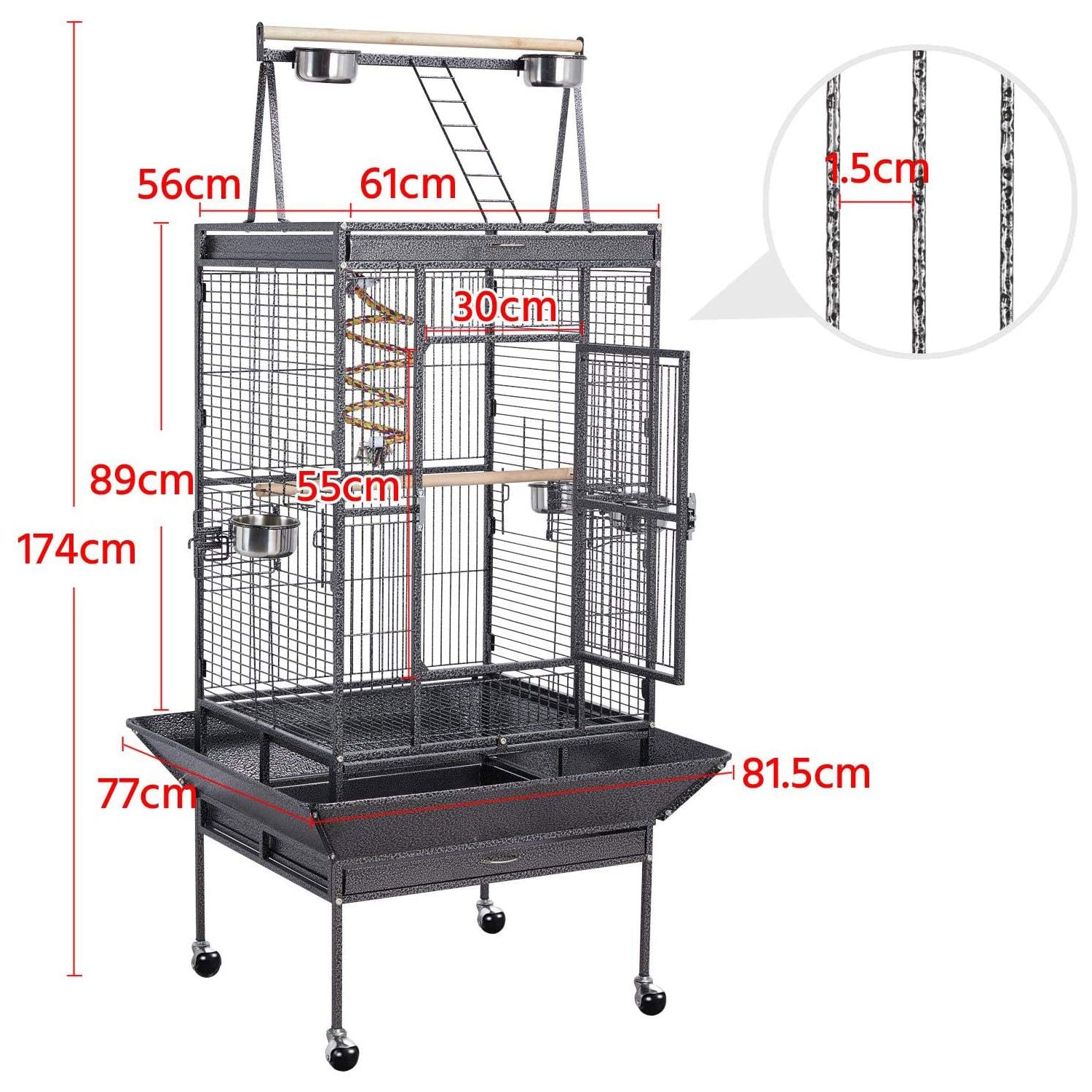 174cm Large Rolling Mobile Bird Cage Birdcage Finch Aviary Parrot Animals Playtop Stand Canary Finch