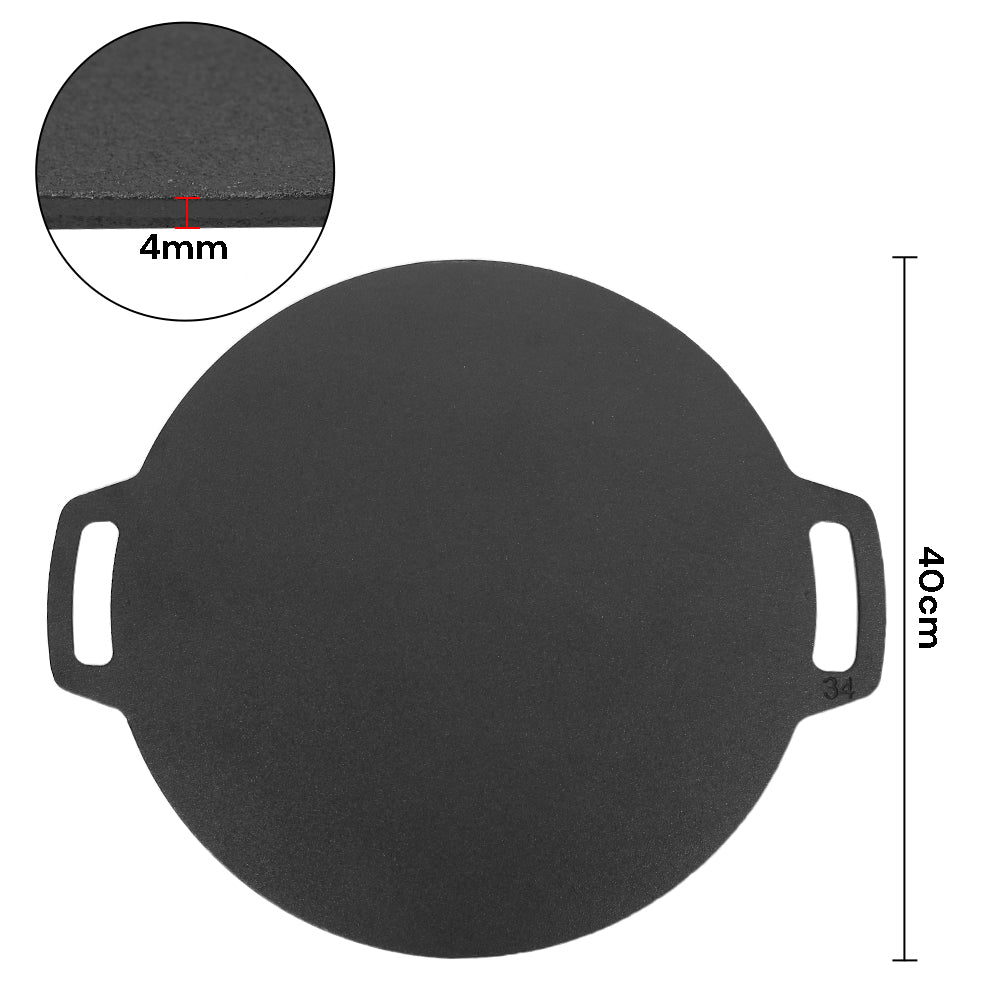 40cm Seasoned Cast Iron Induction Crepes Pan Baking Pancake Tool Pizza Bakeware