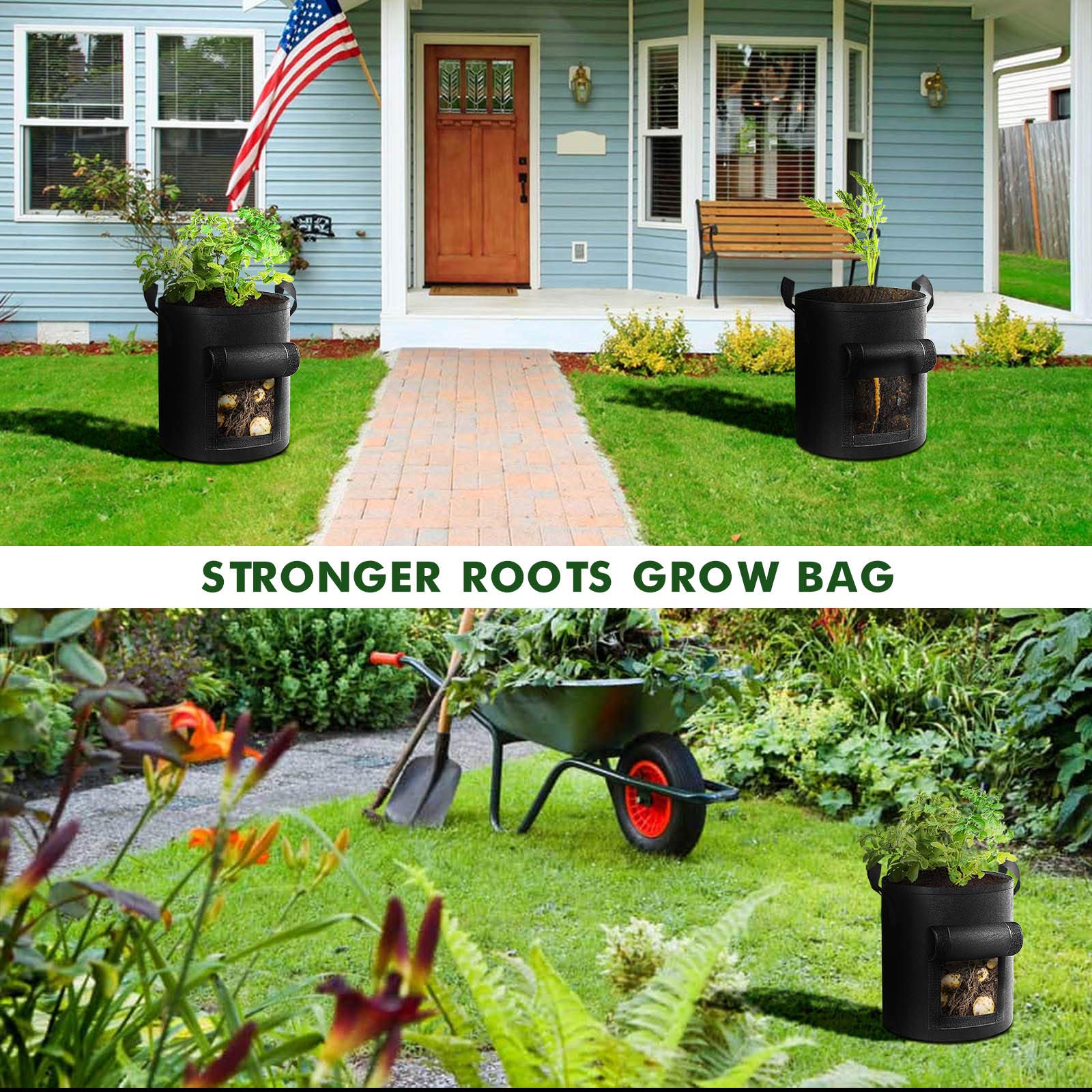 5-Pack 7 Gallons Plant Grow Bag Potato Container Pots with Handles Garden Planter Black