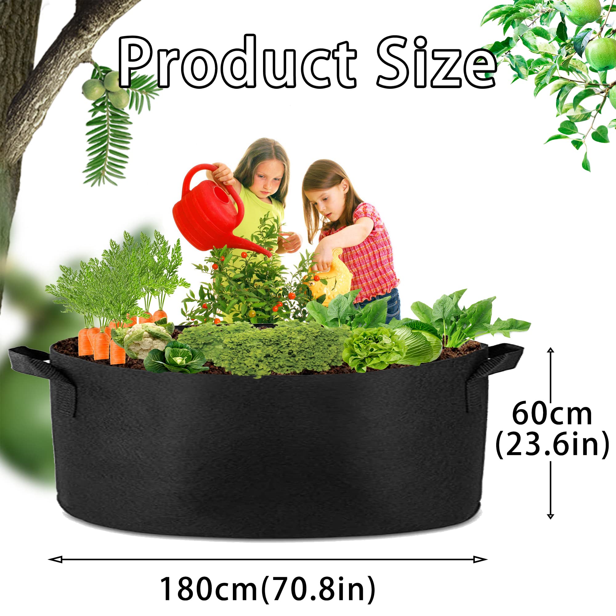 1 Pack 400 Gallon 180cm 60cm Grow Bag Heavy Duty Thickened Plant Pots with Handles for Farming Gardening Tree