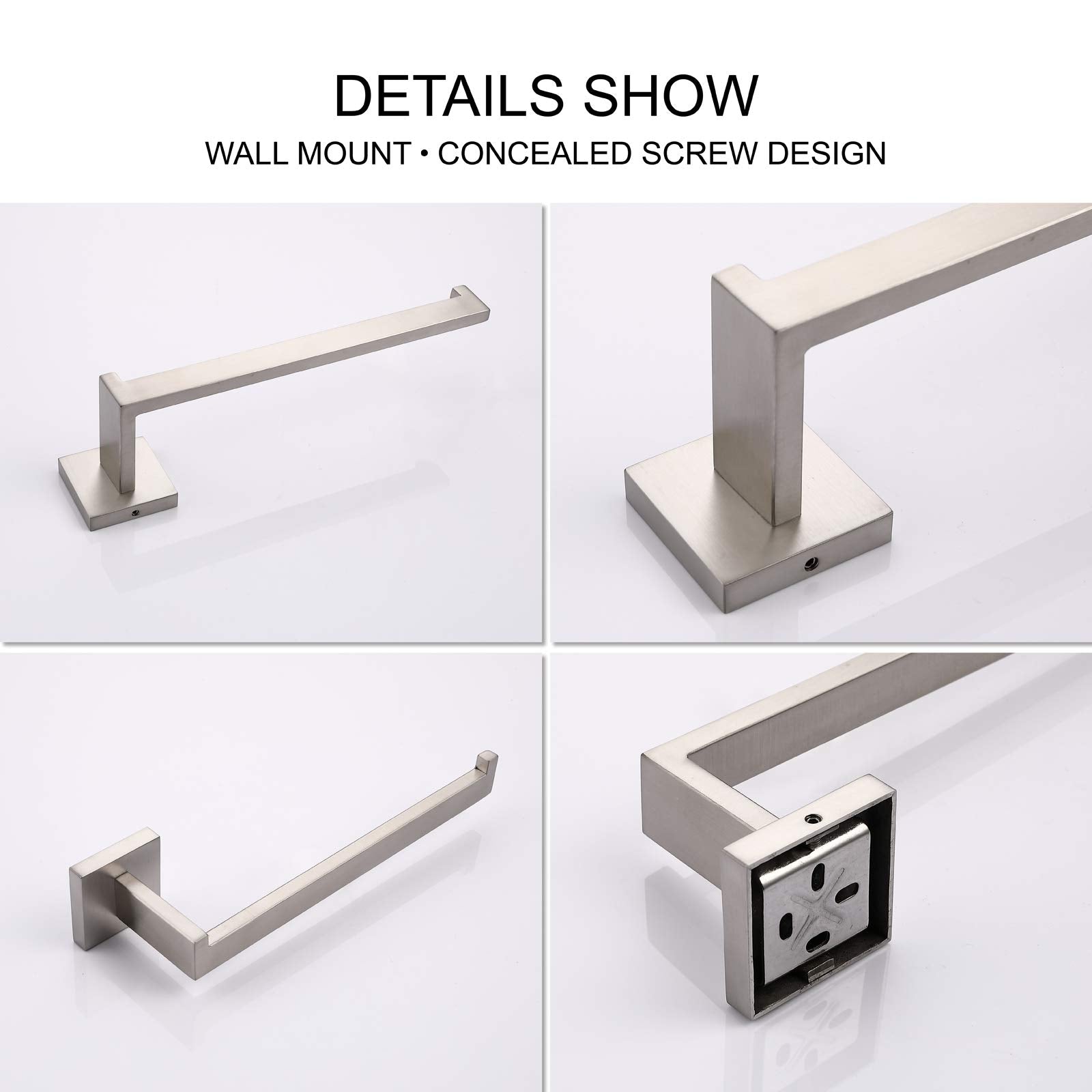 Square Hand Towel Holder Ring Wall Mounted Modern Towel Bar Bathroom Kitchen