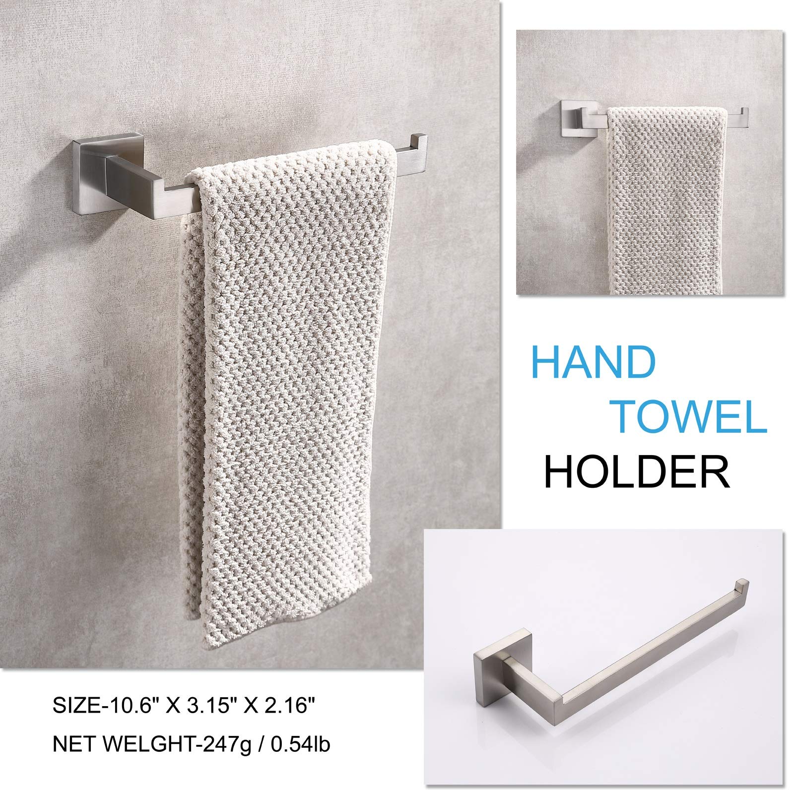 Square Hand Towel Holder Ring Wall Mounted Modern Towel Bar Bathroom Kitchen