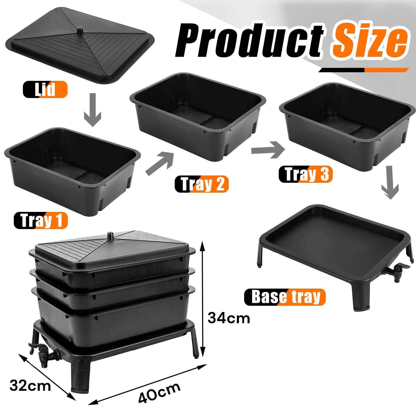 Worm Farm Factory worm wee Composter 30L 4 Trays Compost Bin Worm Farm Composting System