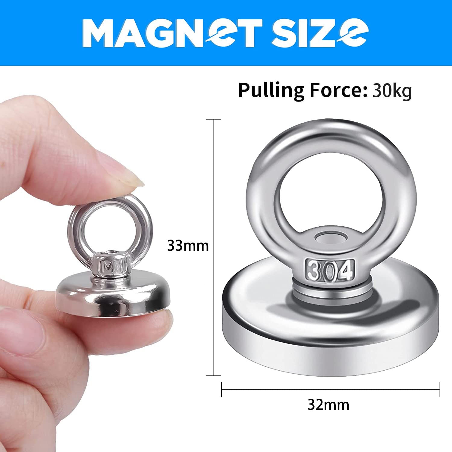 Heavy Duty Magnetic Hooks 30KG Countersunk Hole Eyebolt Kitchen, Office and Garage