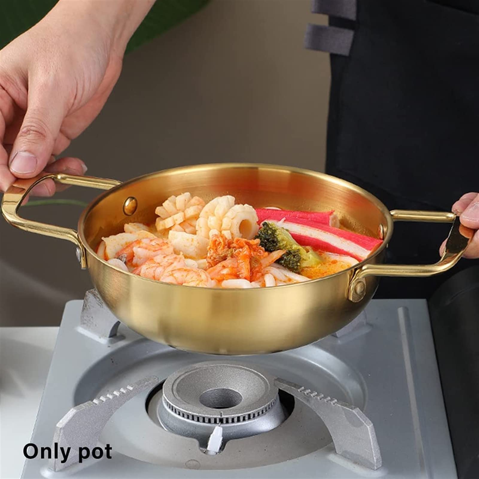 26cm Gold Seafood Paella Pan with Riveted Chrome Plated Handles Dishwasher Safe