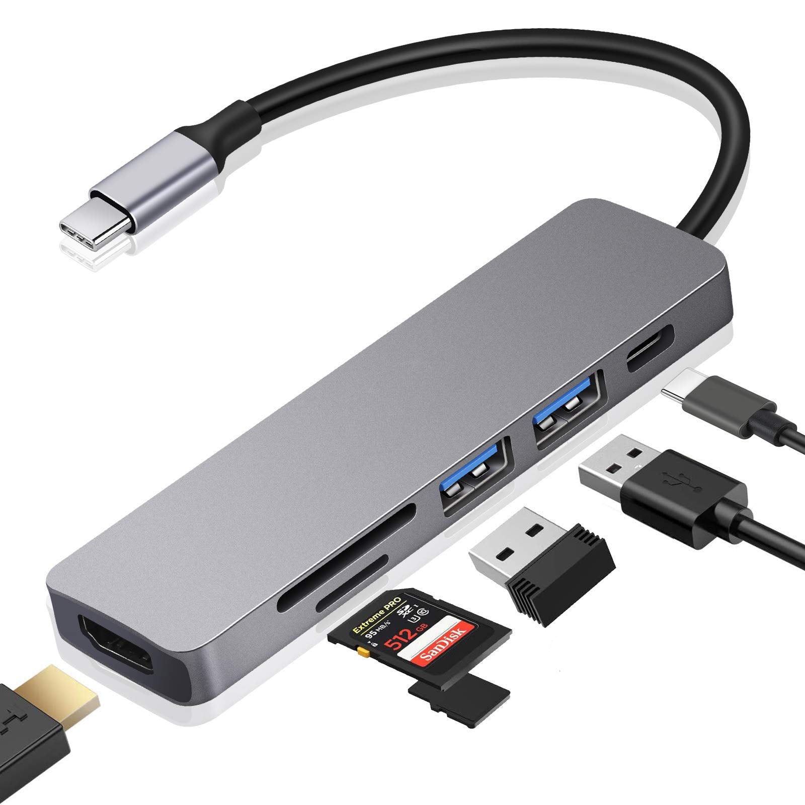 7 in 1 USB C Hub Adapter USB C 4K HDMI USB3.0 SD/TF Card Reader Dongle USB C Laptops MacBook