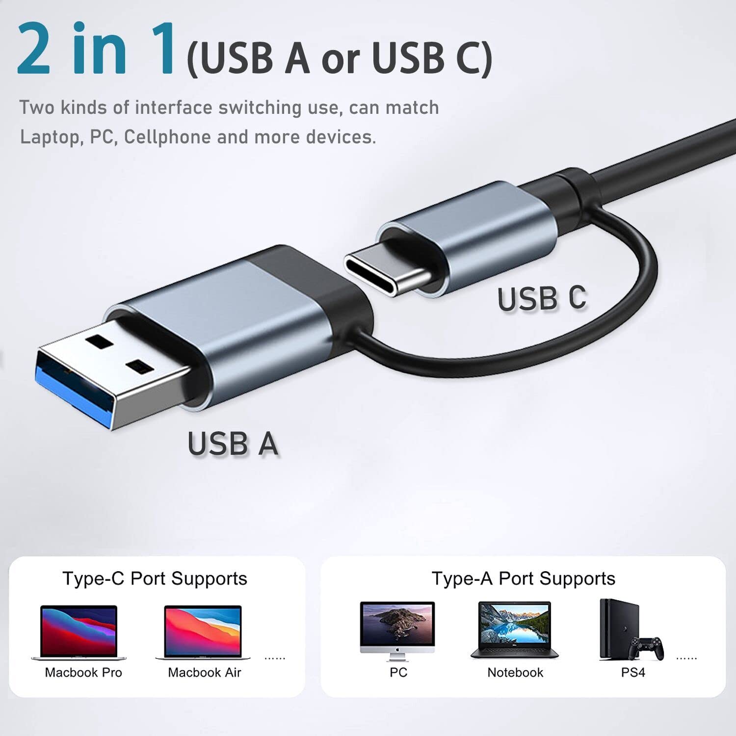 USB Hub 3.0 7 Ports Aluminium USB C to USB 3.0 Hub for MacBook Mac Pro/Mini  iMac Laptop