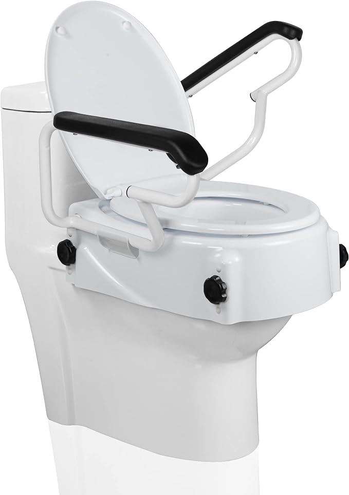Toilet Seat Riser with Flip Up Handles Raised Toilet Safety Seat for Elderly