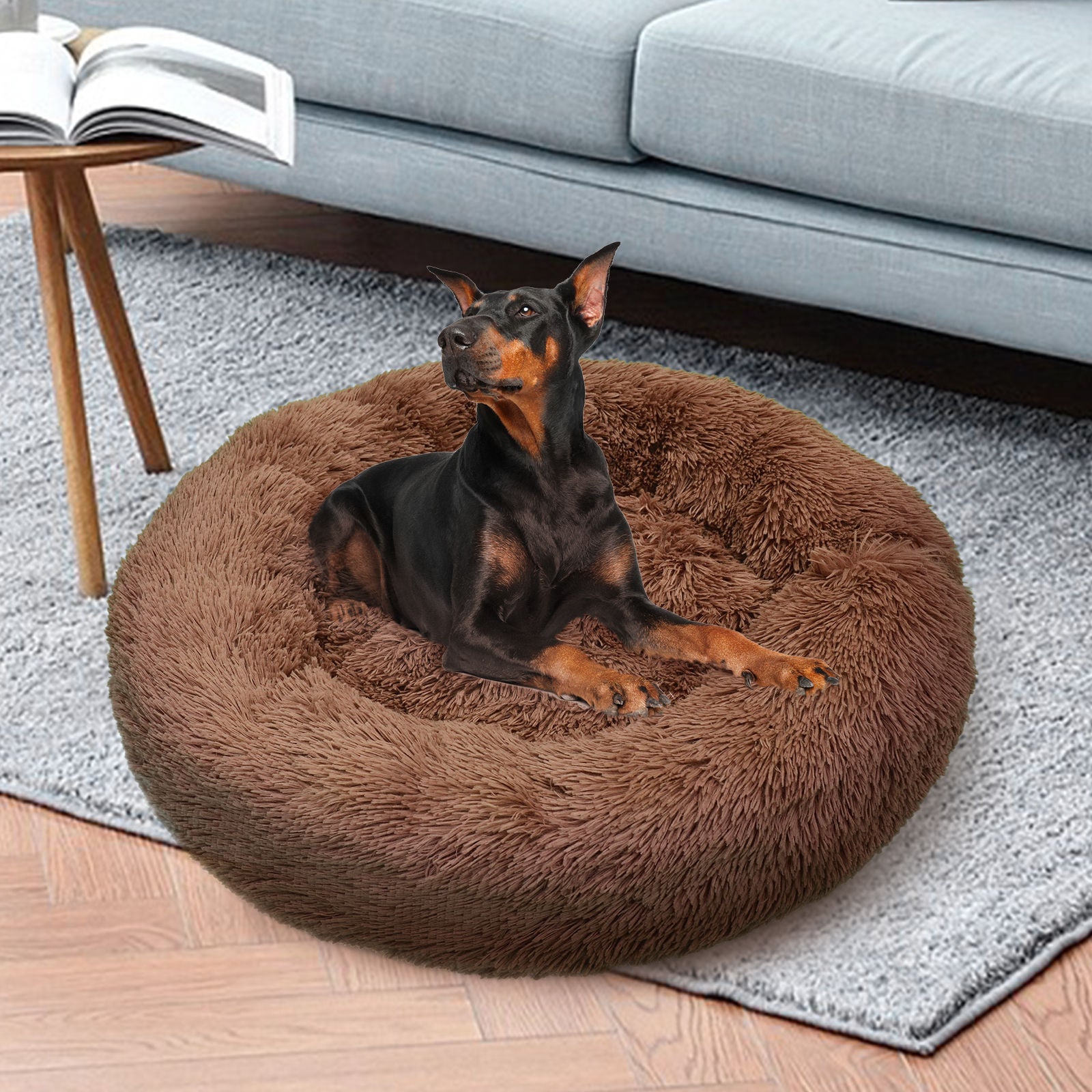 Pet Dog Bedding Warm Plush Round Comfortable Nest Sleeping kennel Coffee M 70cm