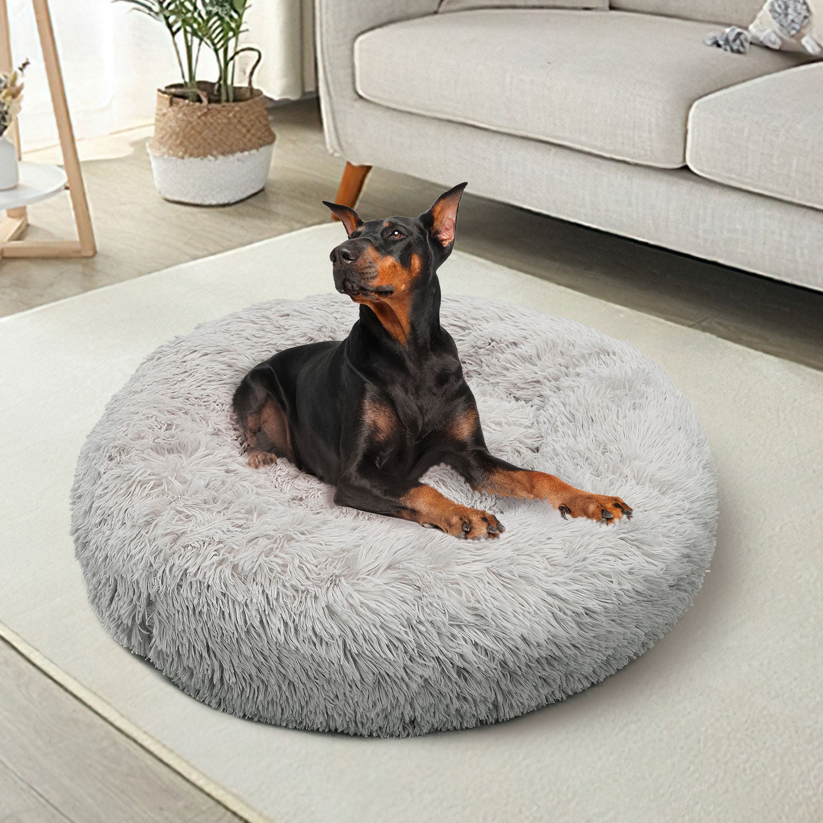 Pet Dog Bed Bedding Warm Plush Round Comfortable Dog Nest Light Grey M 70cm