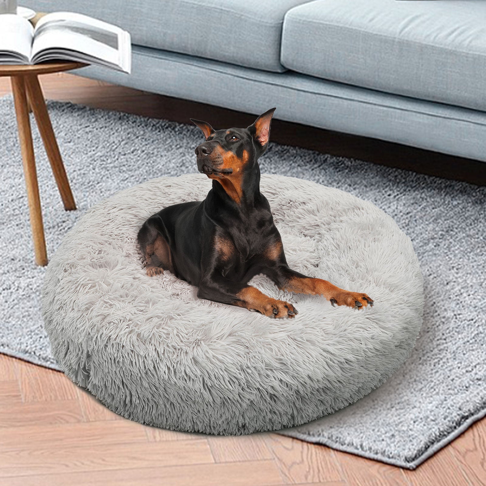 Pet Dog Bed Bedding Warm Plush Round Comfort Dog Nest Light Grey kennel XL 100cm