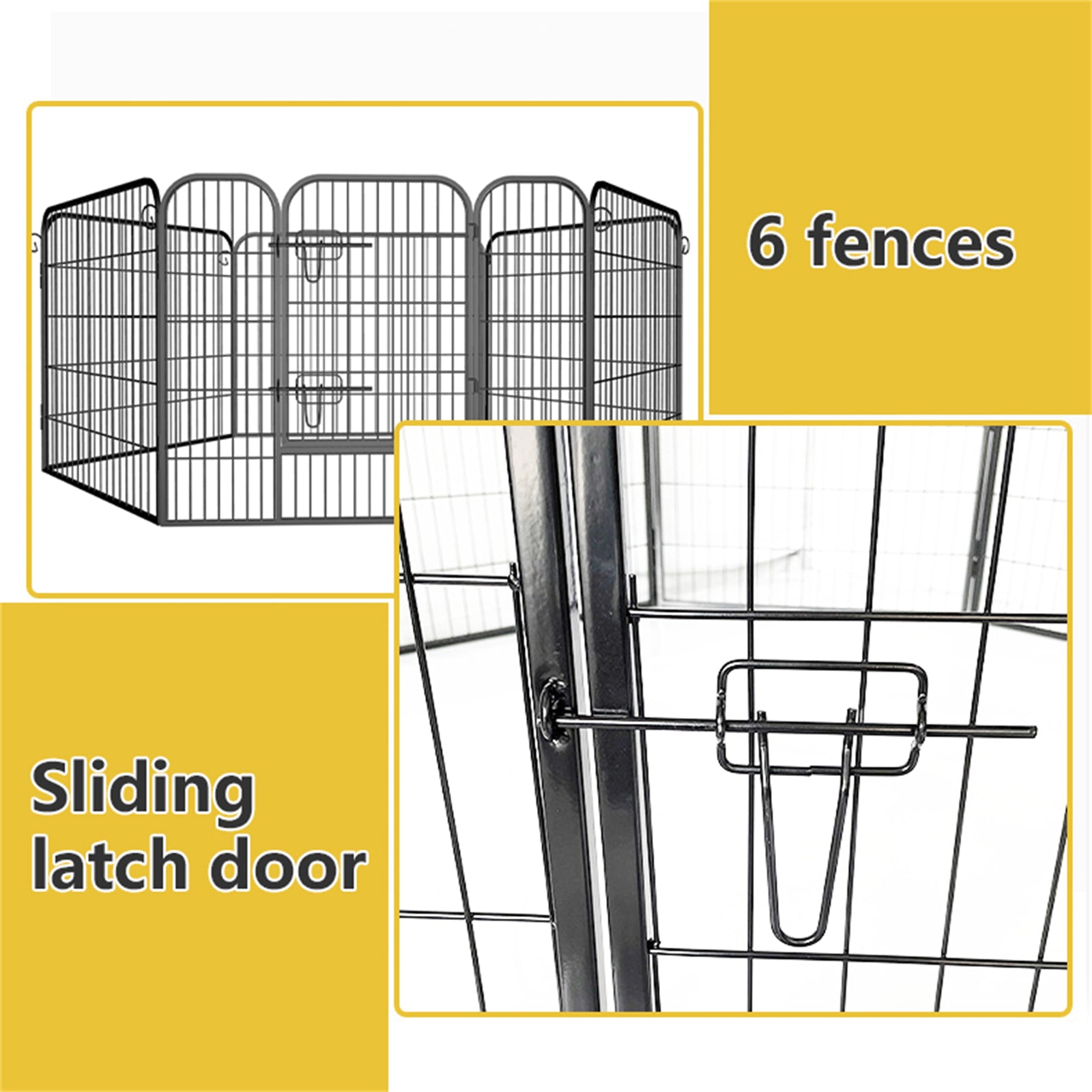 Heavy Duty Comfortable Pet Dog Game Fence Foldable 6 Panel Metal Dog Fence Black