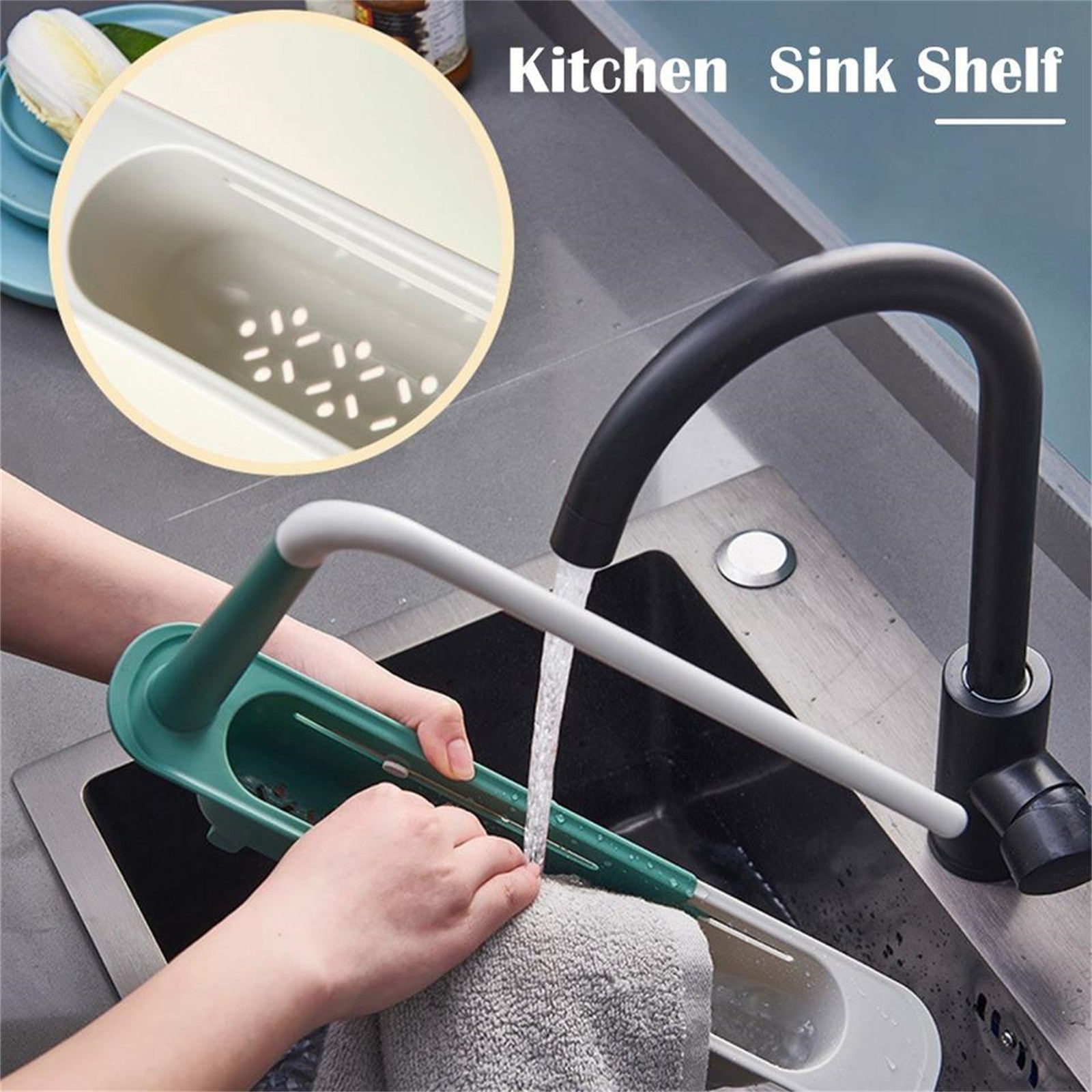 Cookingstuff Sink Storage Rack Kitchen Retractable Drain Expandable Basket Organizer Blue